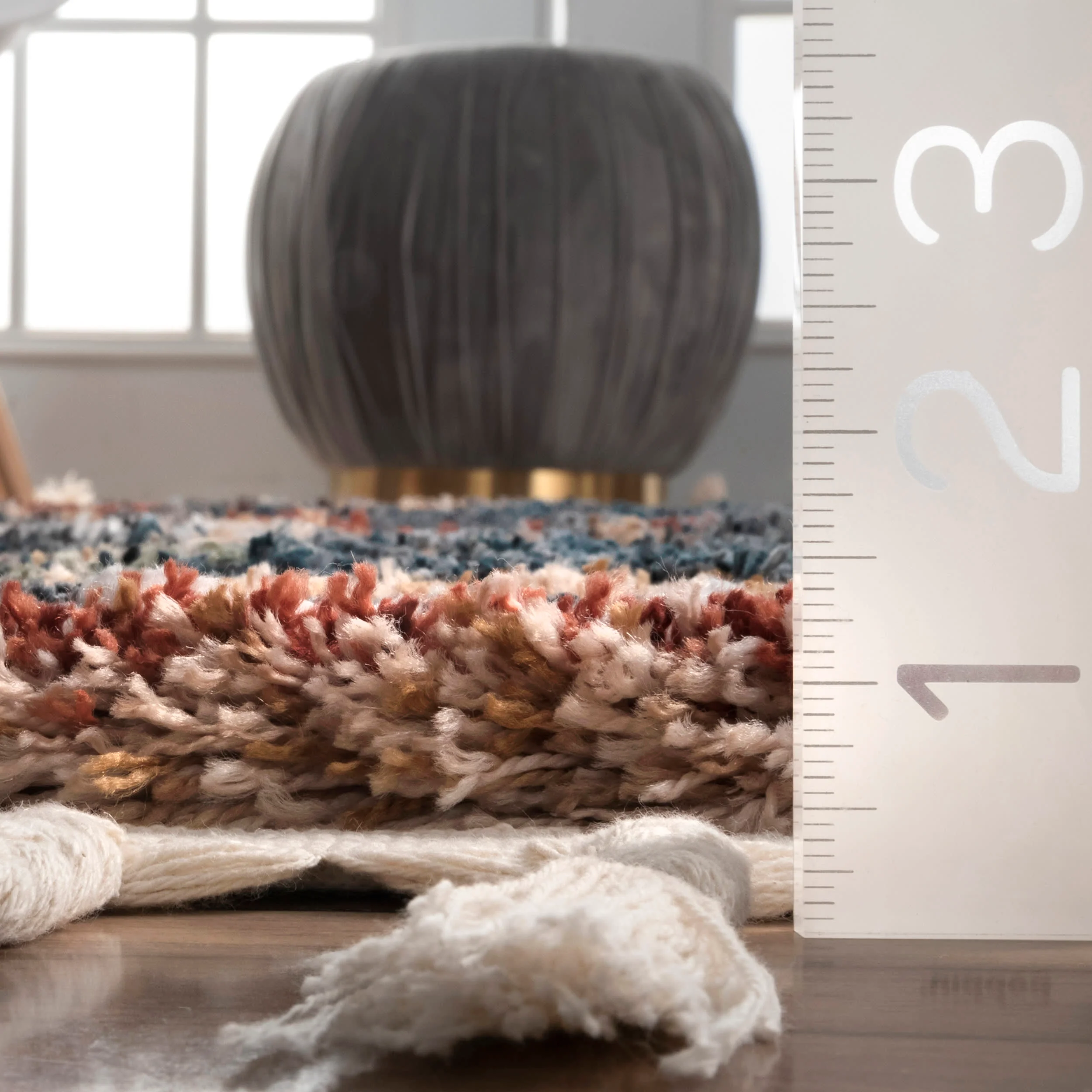 Moroccan Diamond Shag With Tassels Rug | Blue - Image 5