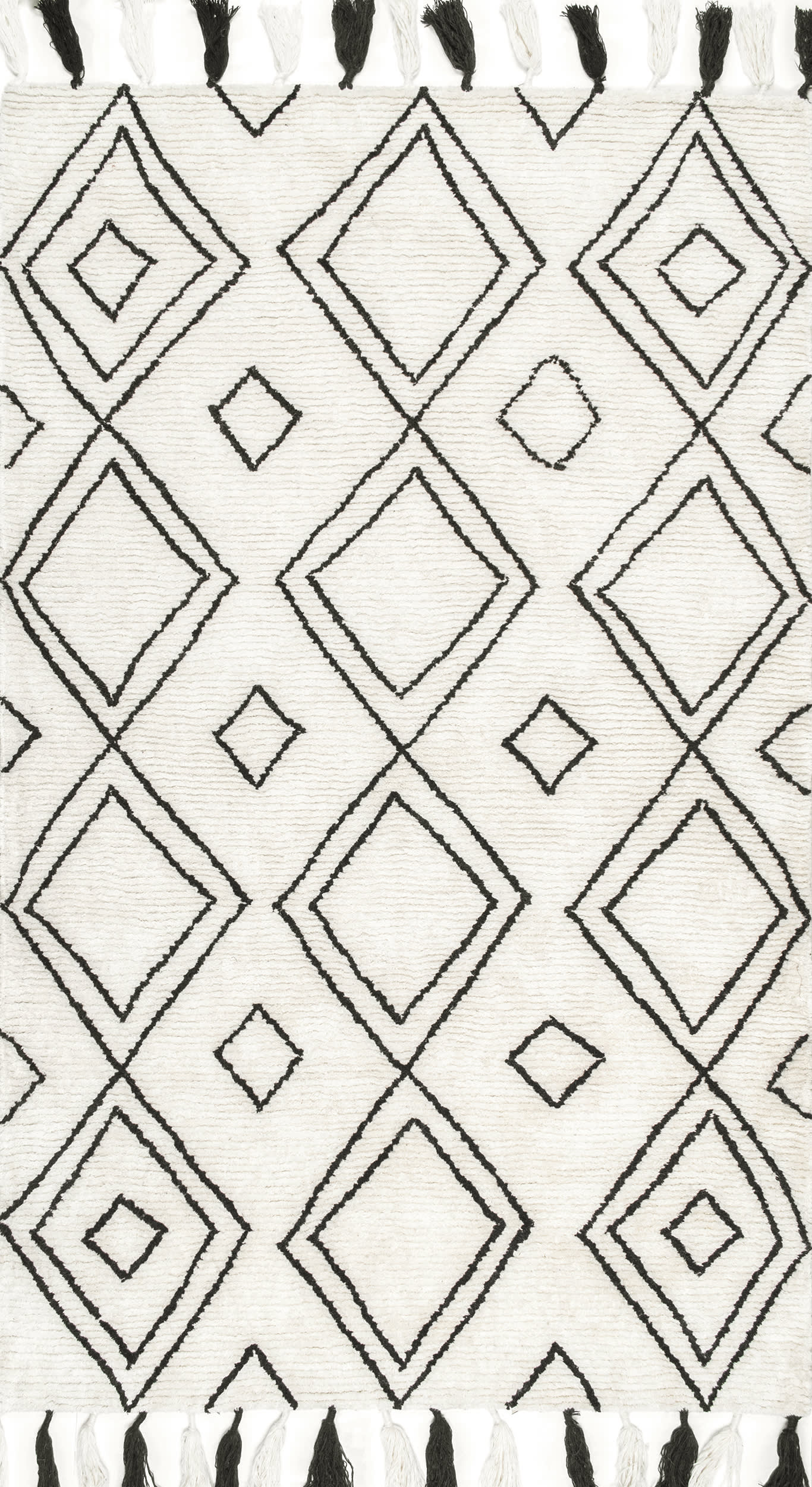 Moroccan Diamond Tassel Rug | Ivory