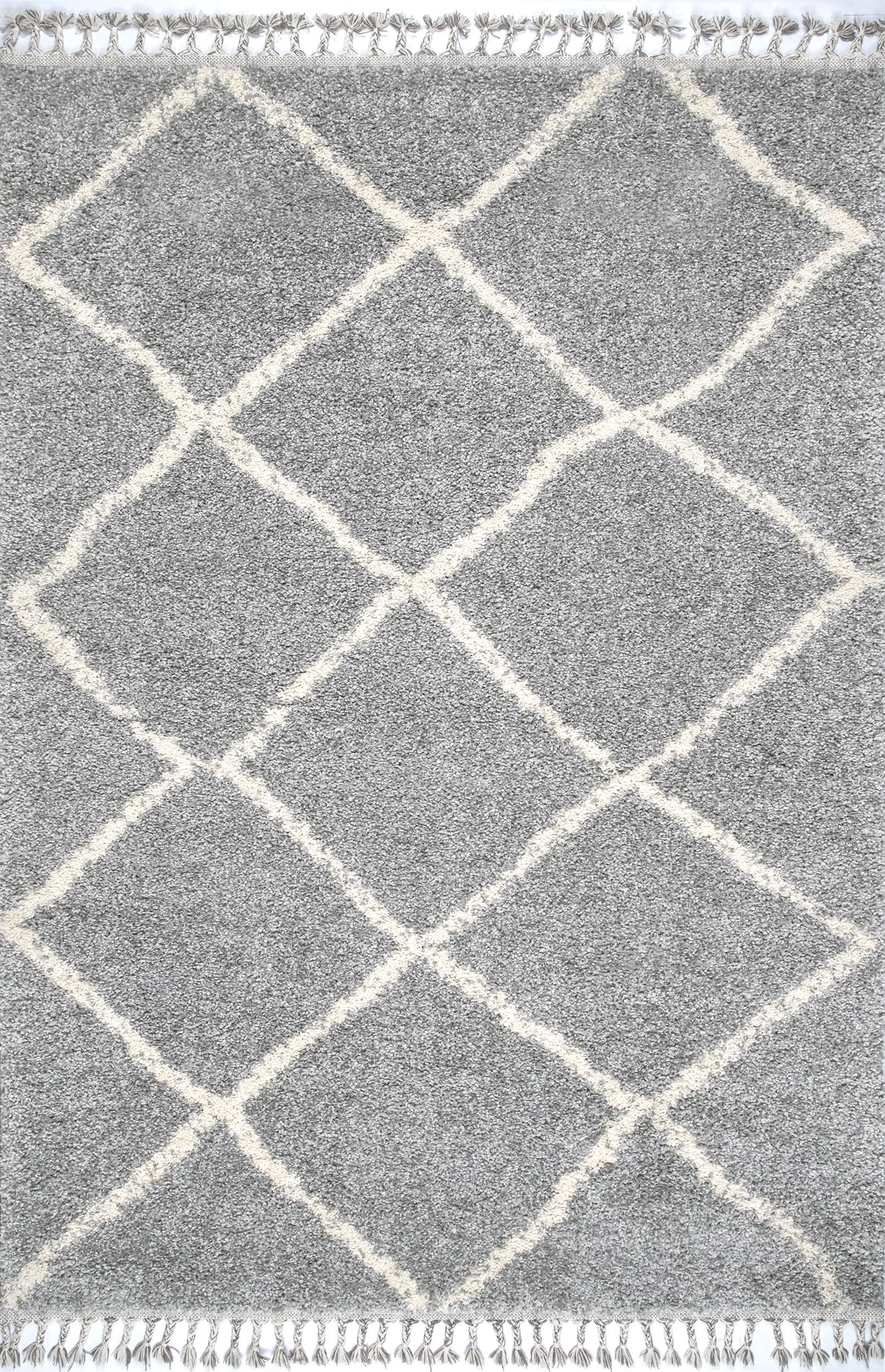 Jessie Moroccan Lattice Tassel Area Rug | Grey