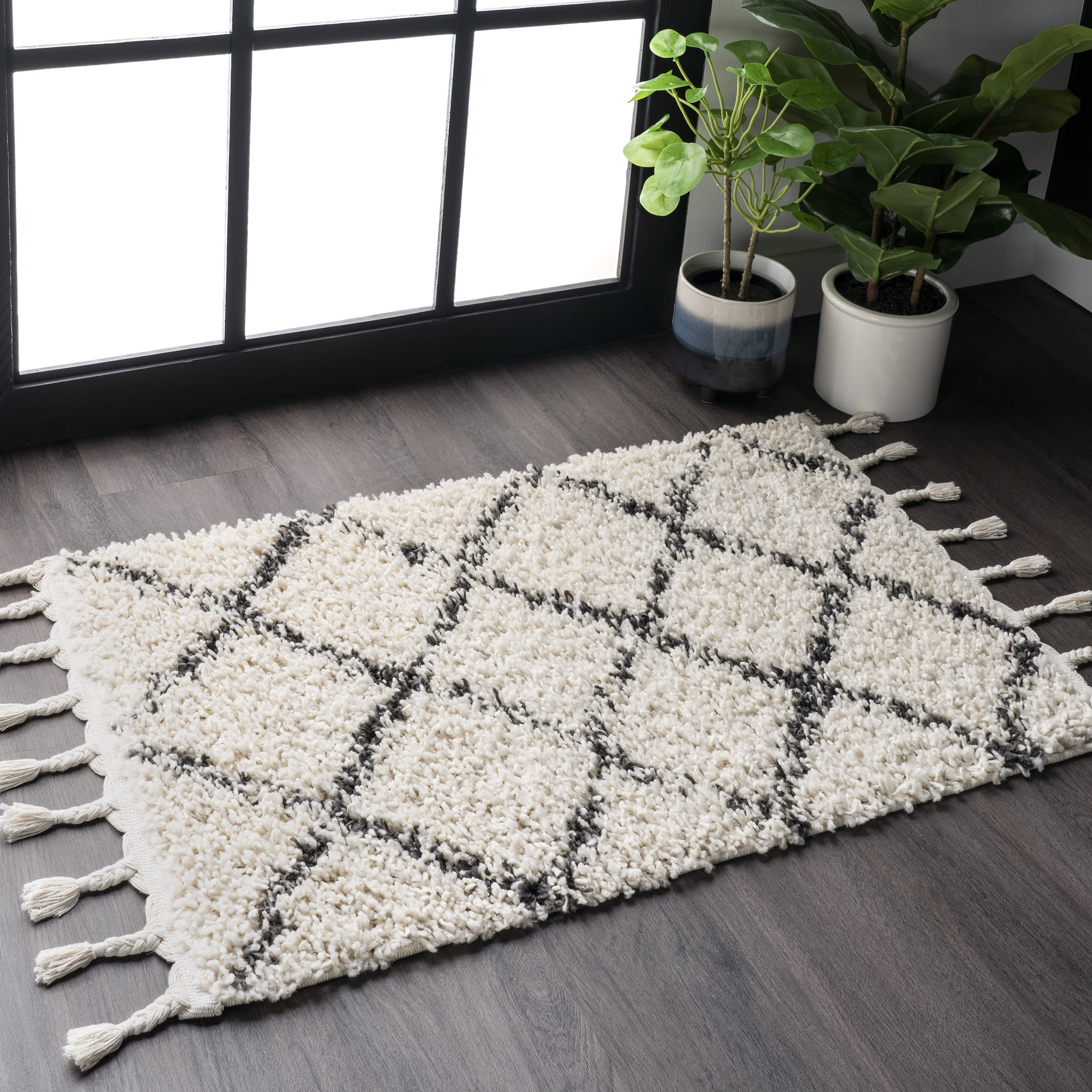 Jessie Moroccan Lattice Tassel Area Rug | Off White - Image 6