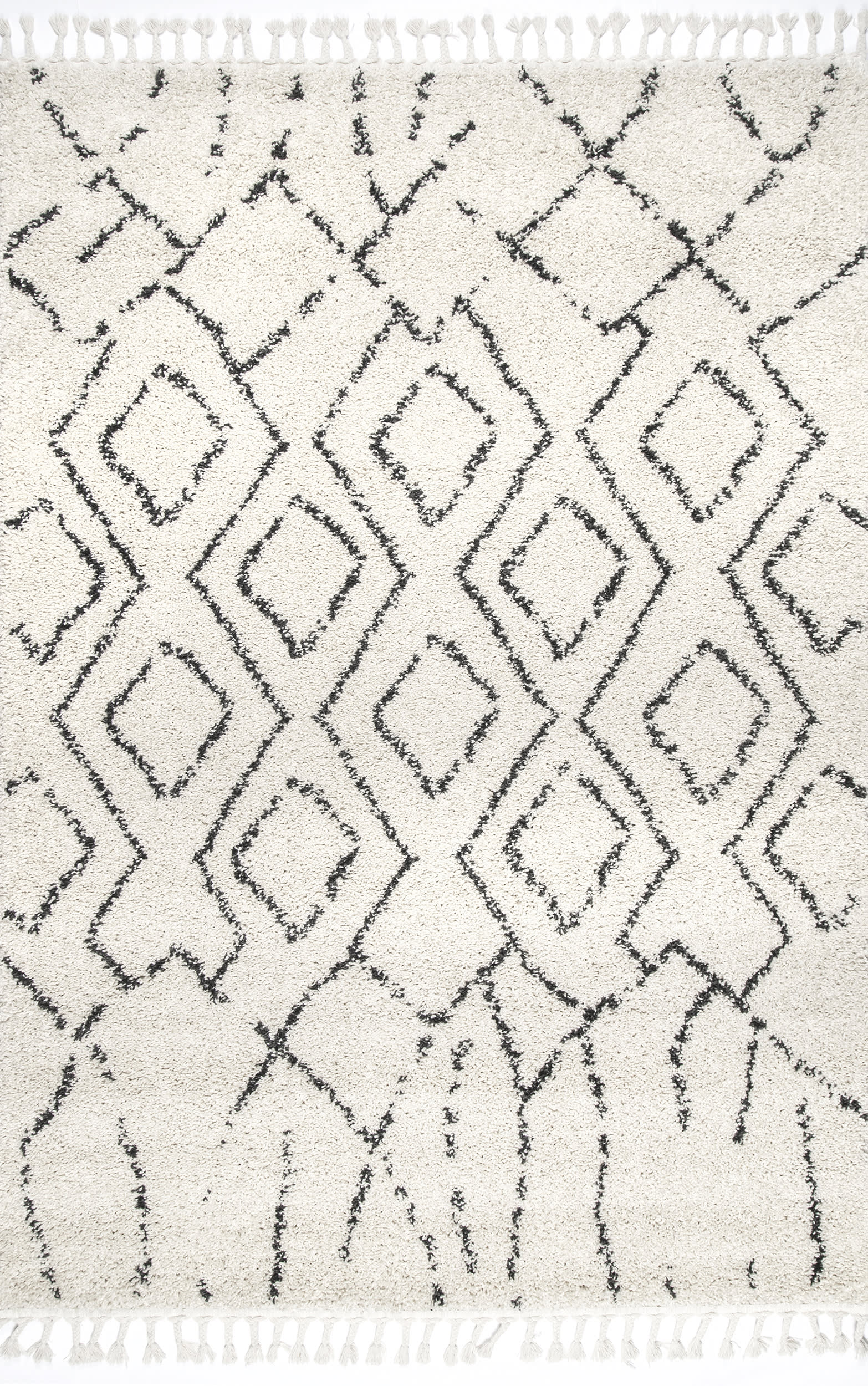 Moroccan Shattered Diamonds Tassel Rug | Off White