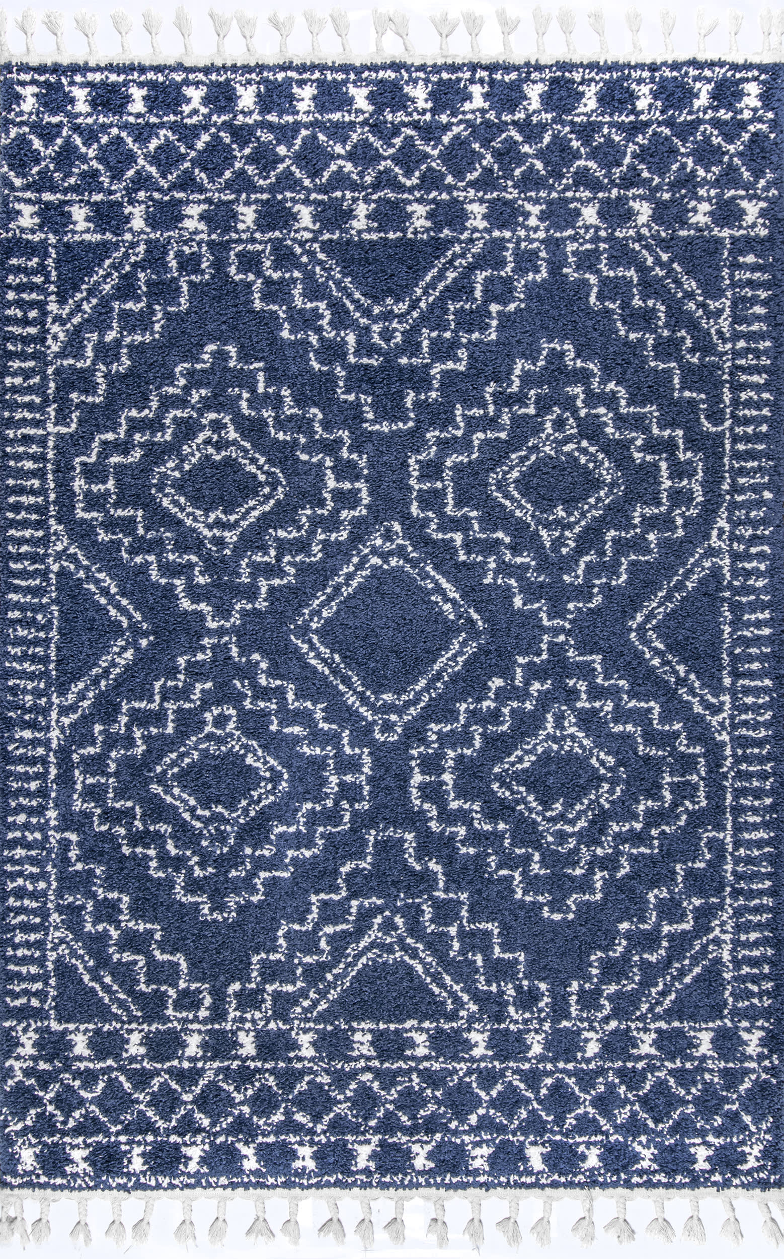 Moroccan Tasseled Rug | Blue