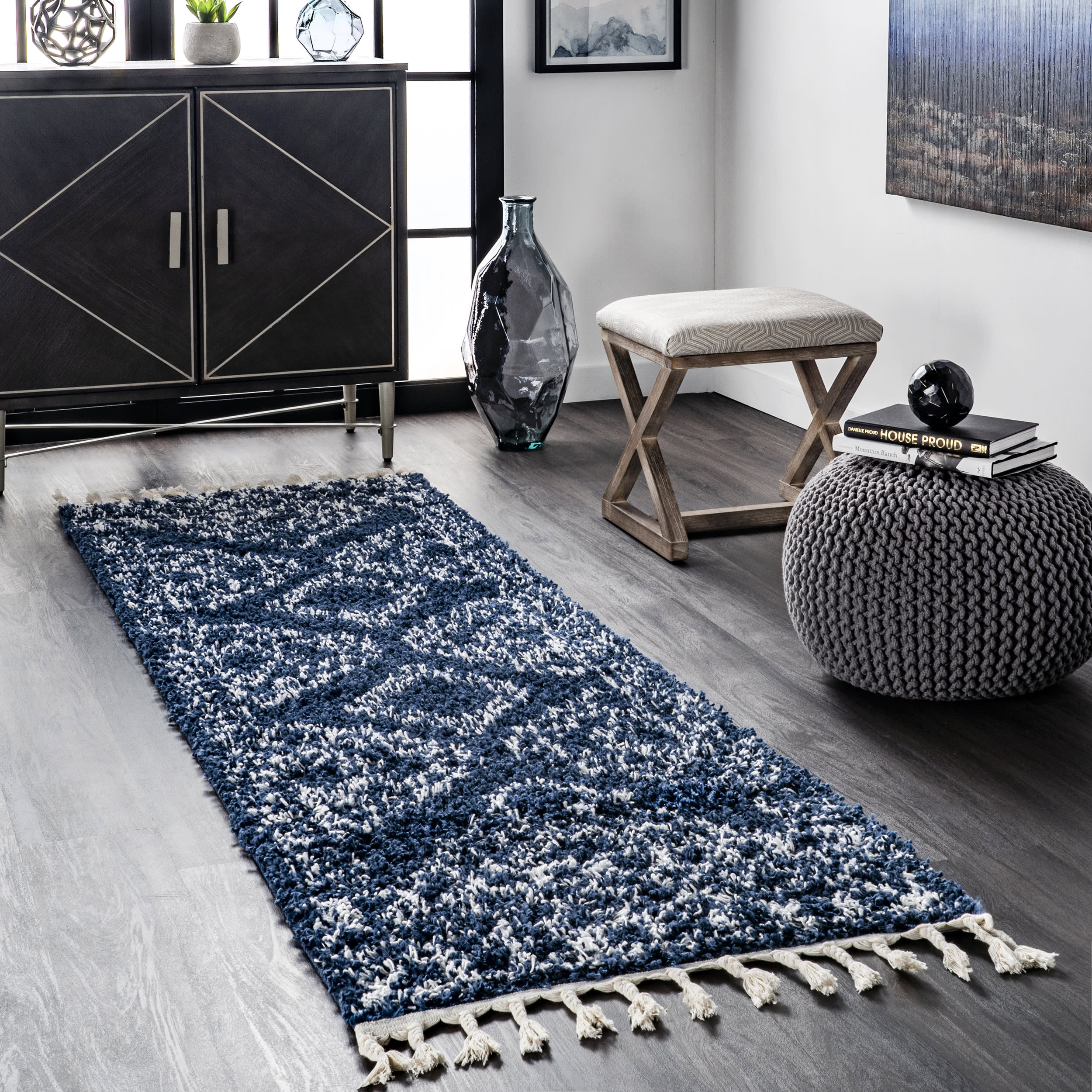 Moroccan Tasseled Rug | Blue - Image 2