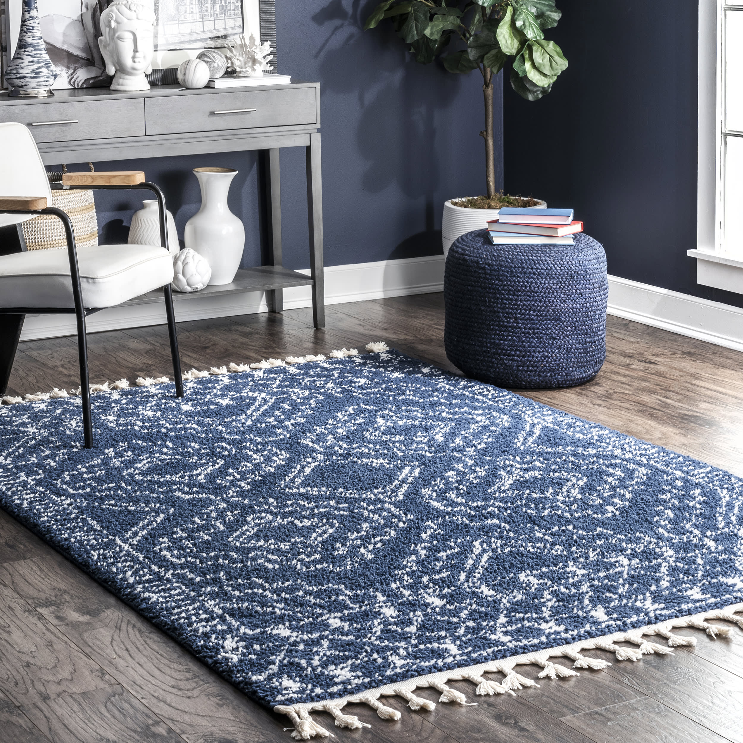 Moroccan Tasseled Rug | Blue - Image 2