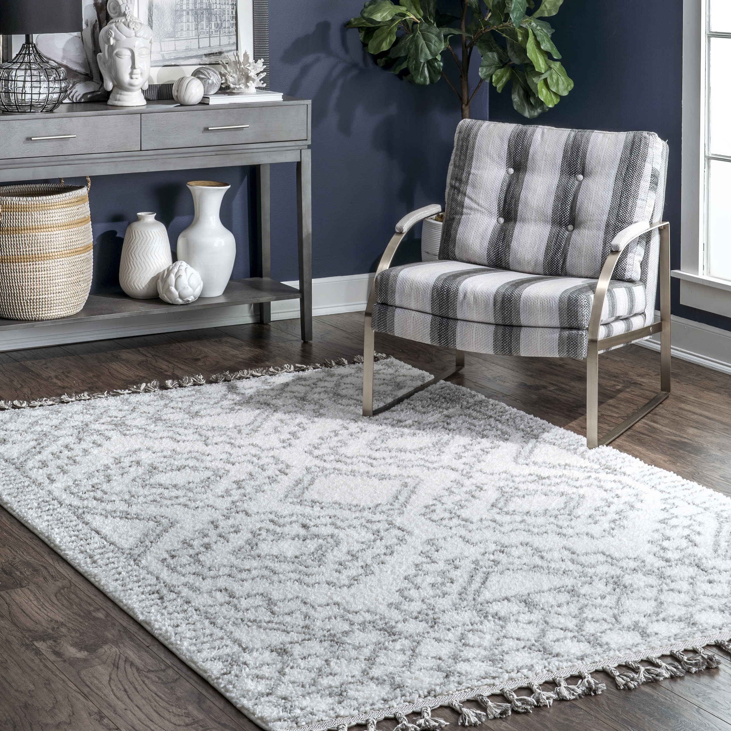 Moroccan Tasseled Rug | White - Image 2