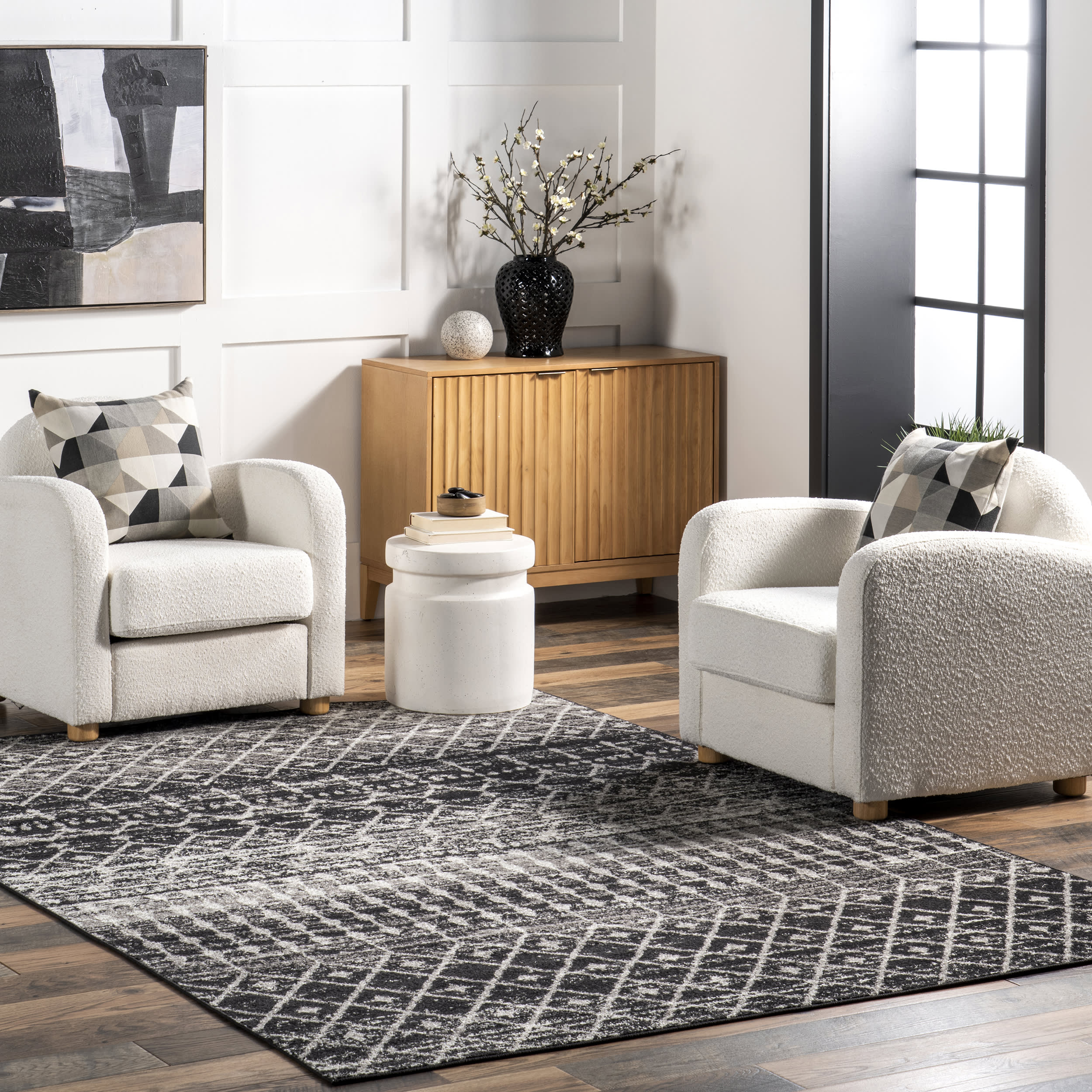 Moroccan Trellis Rug | Black - Image 2