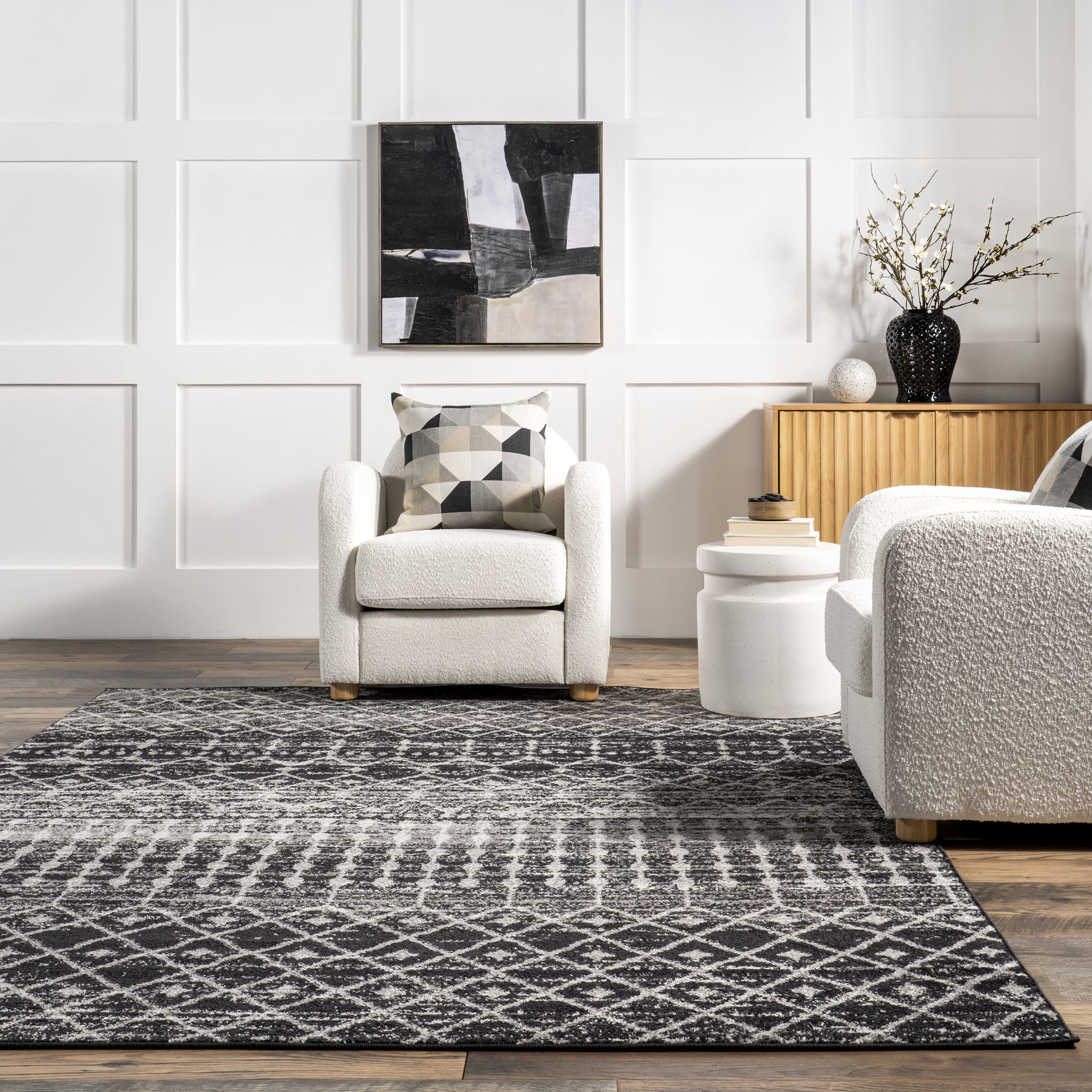 Moroccan Trellis Rug | Black - Image 4