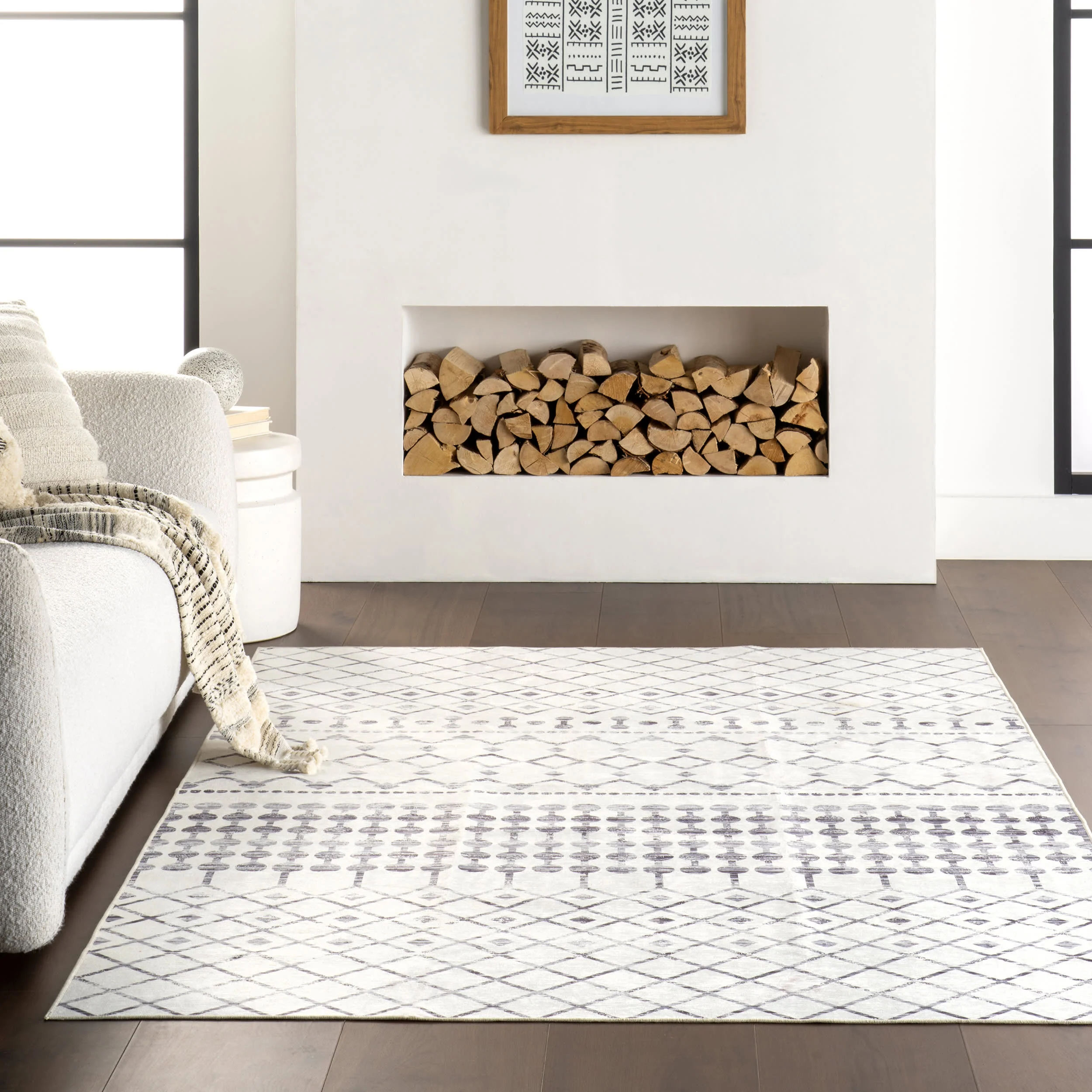 Moroccan Trellis Spill Proof Washable Rug | Grey - Image 5