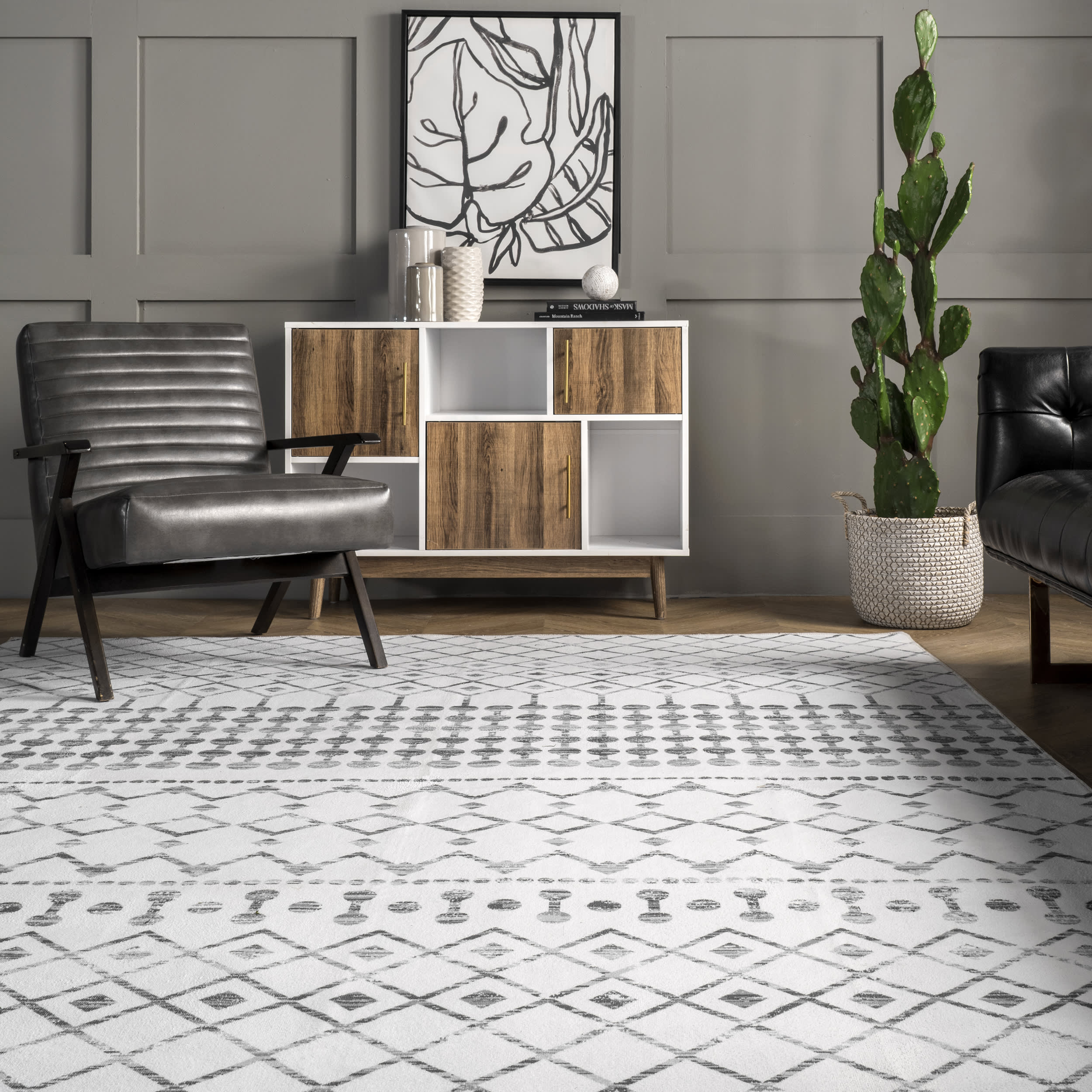 Moroccan Trellis Washable Rug | Grey - Image 4