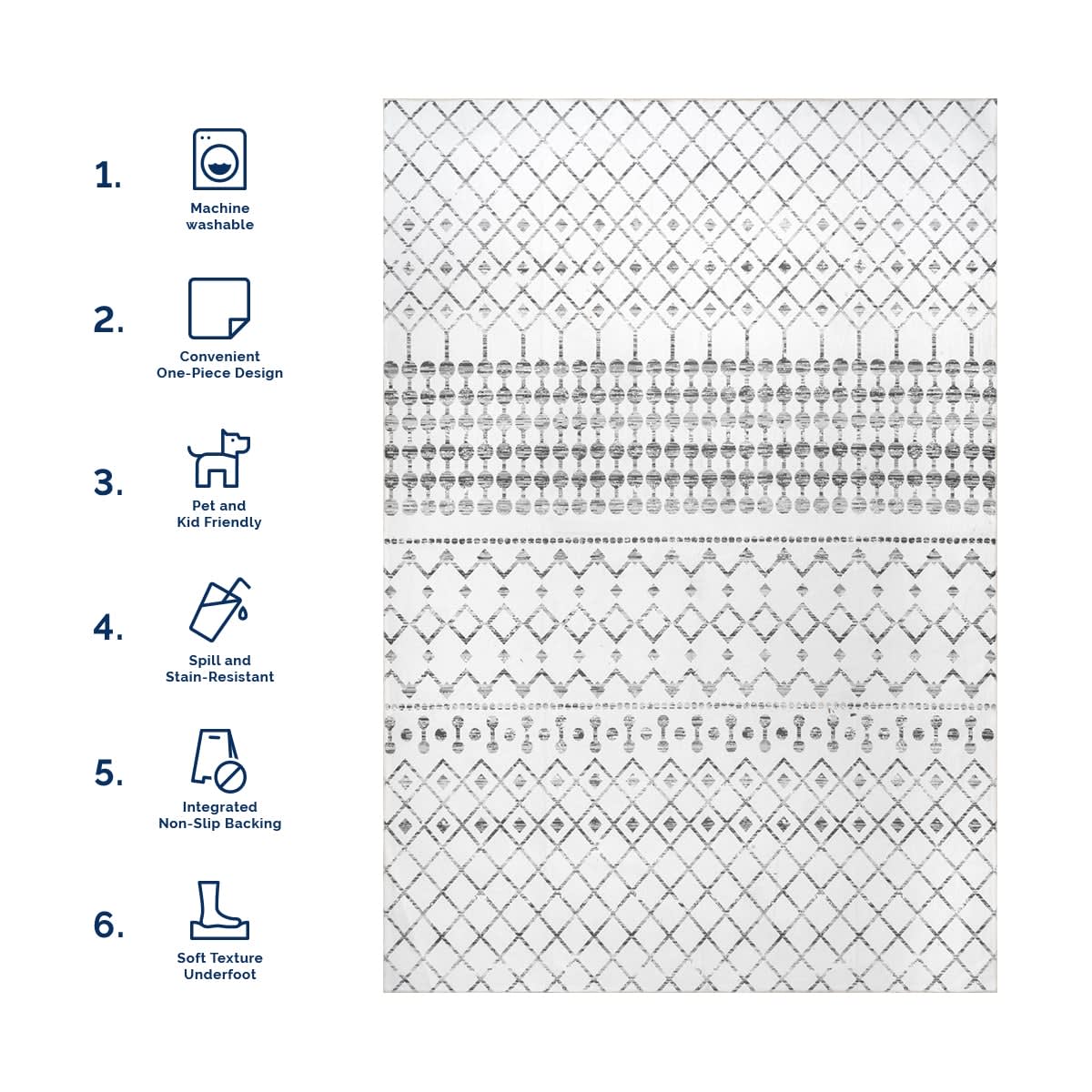 Moroccan Trellis Washable Rug | Grey - Image 6