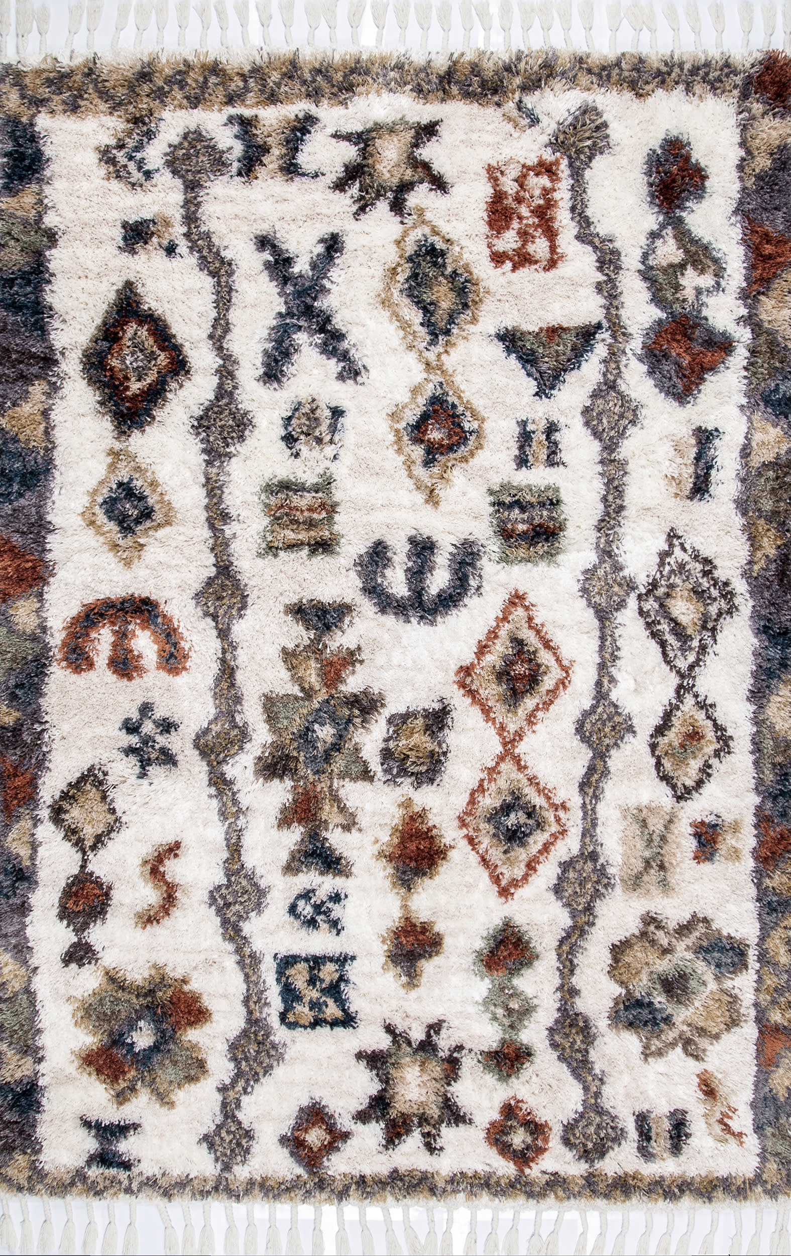 Moroccan Tribal Shag With Tassels Rug | Multicolor