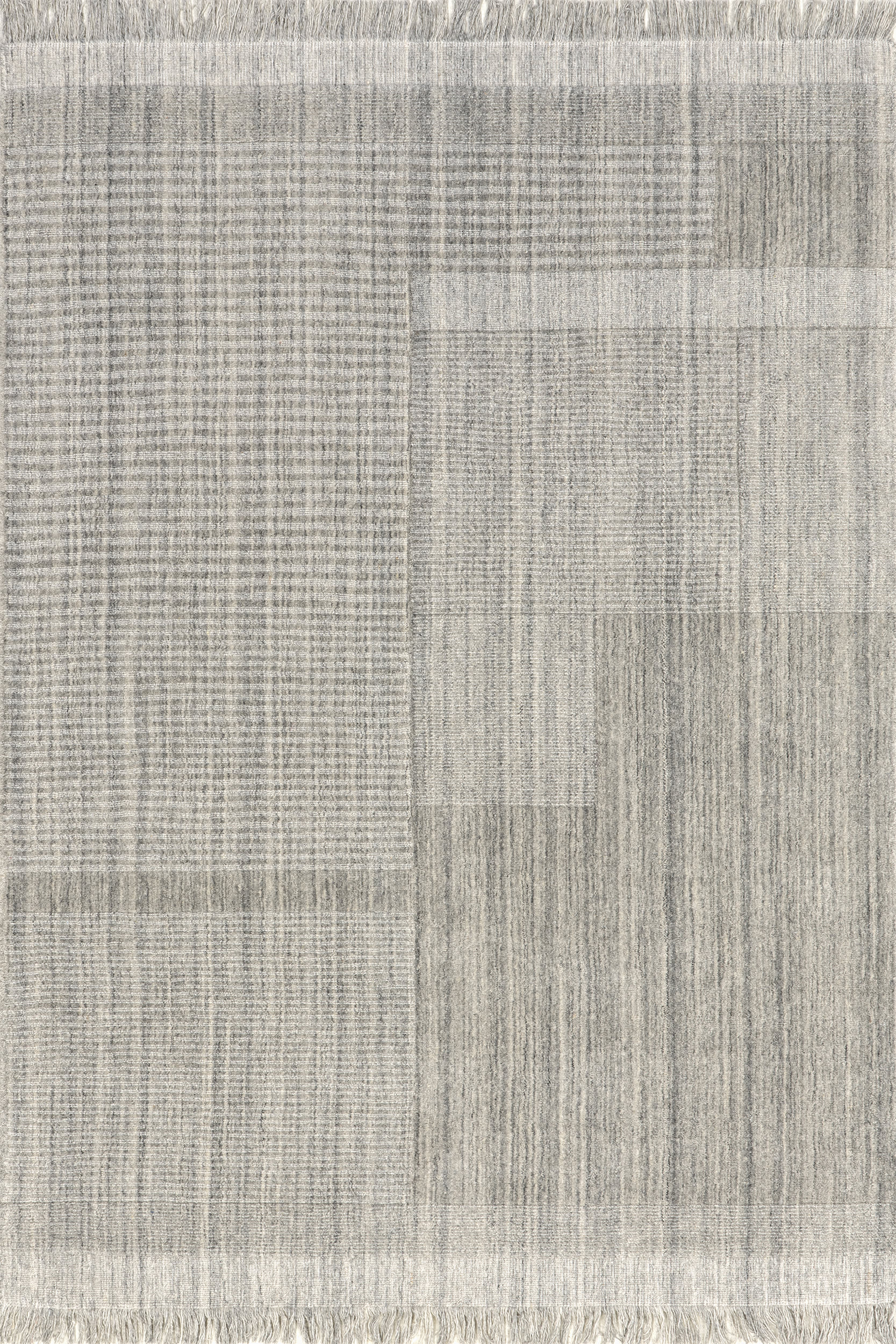 Mozai Fringed Wool-Blend Rug | Light Grey