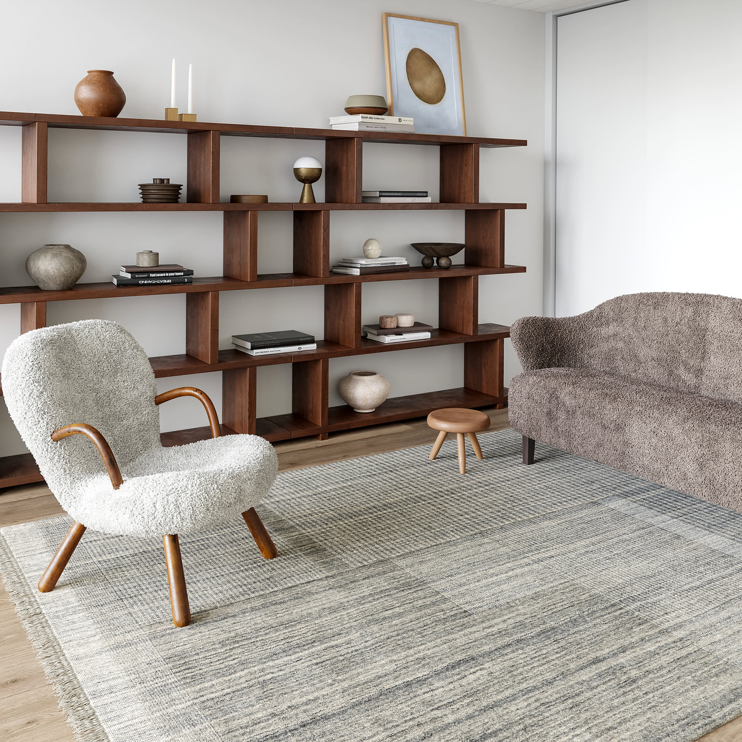 Mozai Fringed Wool-Blend Rug | Light Grey - Image 2
