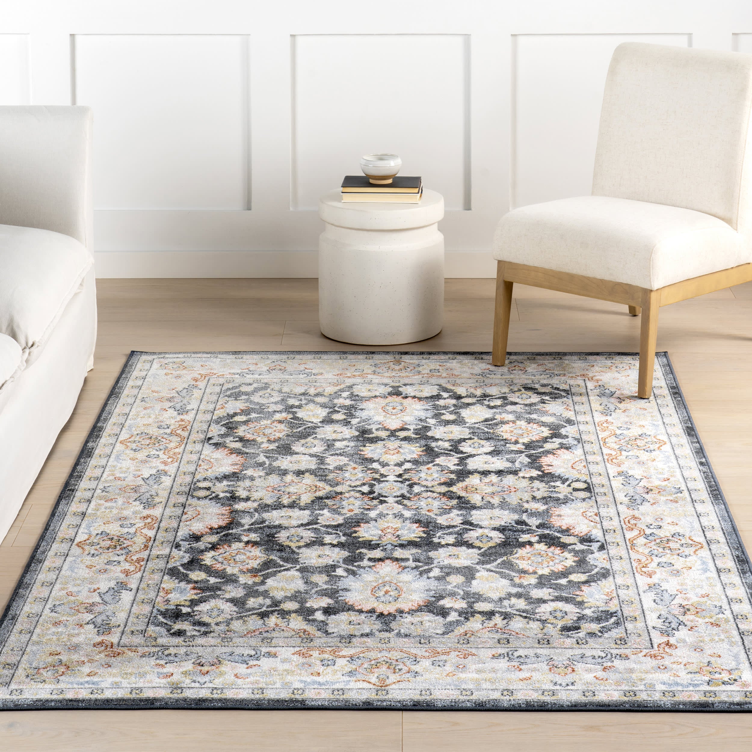 Myla Floral Medallion Washable Rug | Blue - Image 5