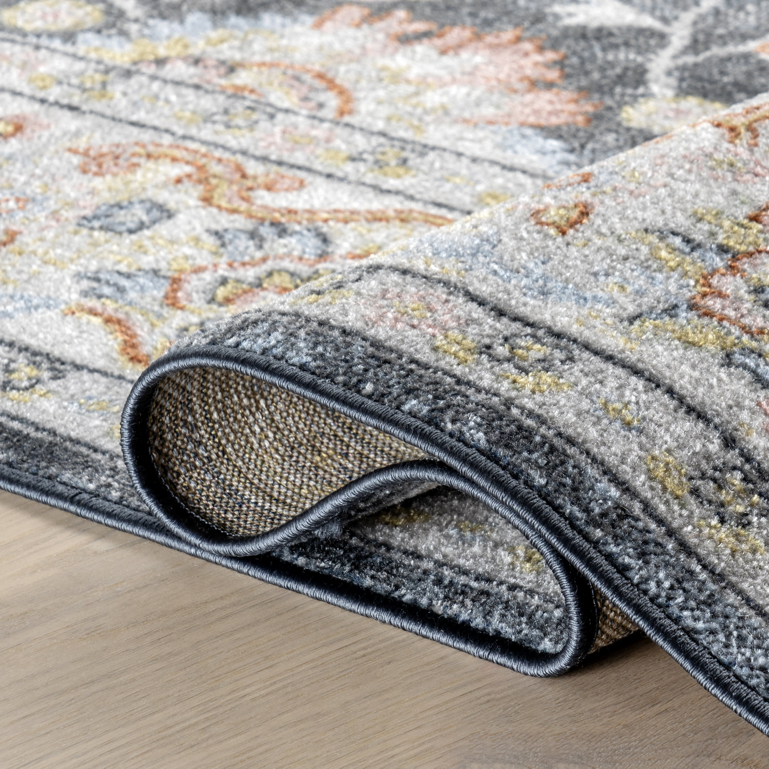 Myla Floral Medallion Washable Rug | Blue - Image 9
