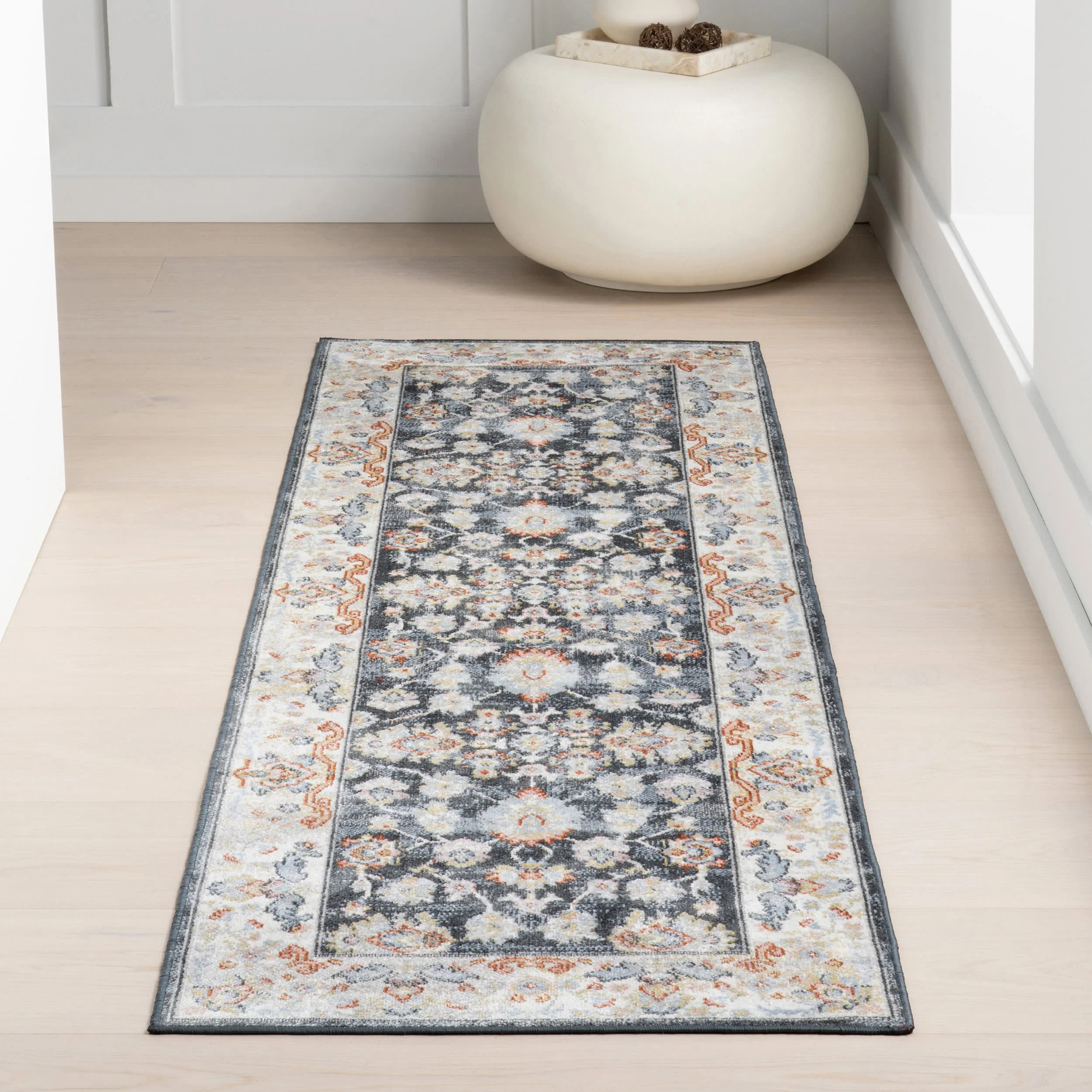 Myla Floral Medallion Washable Rug | Blue - Image 2