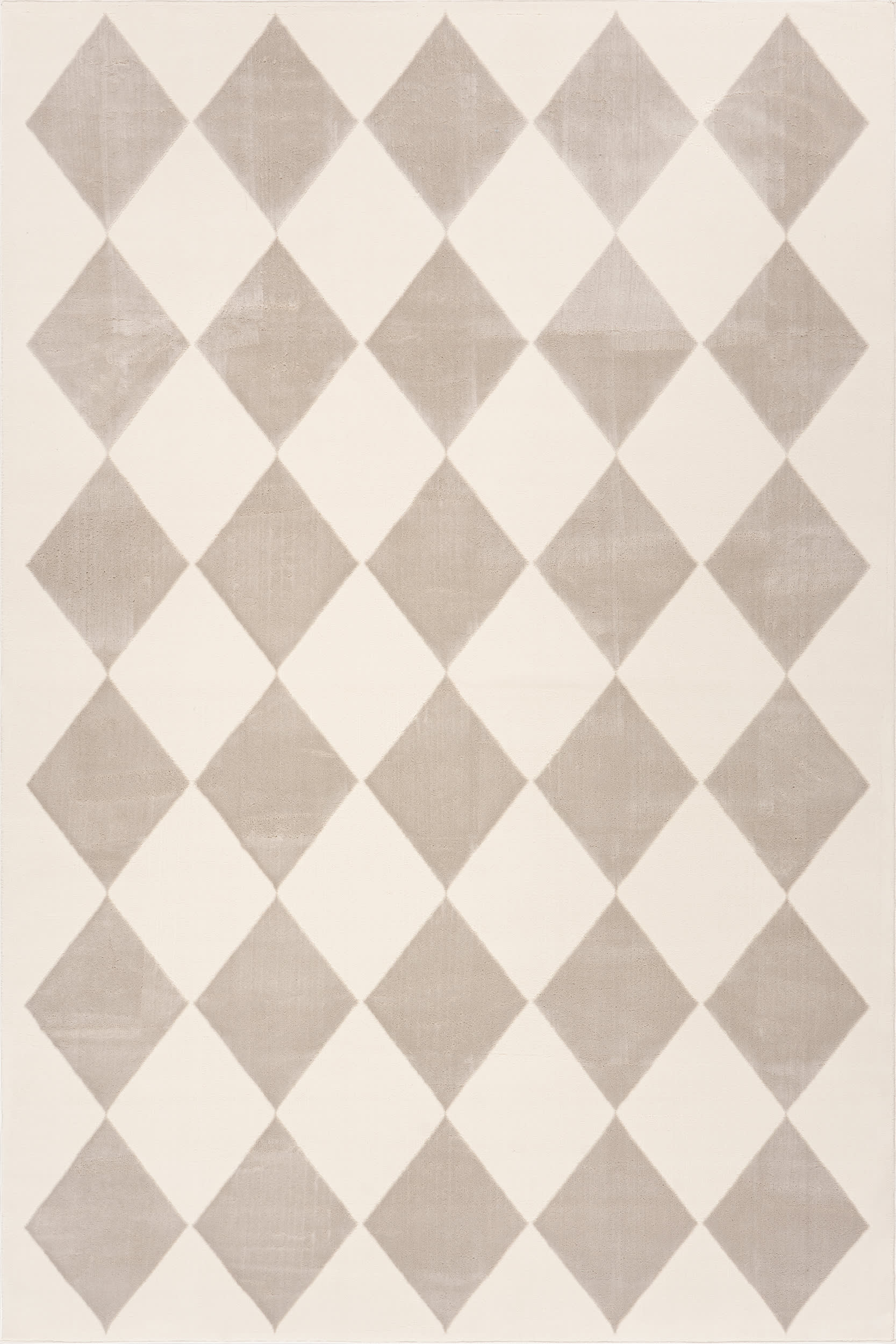 Mynra Diamond Plush Textured Washable Rug | Cream/Grey