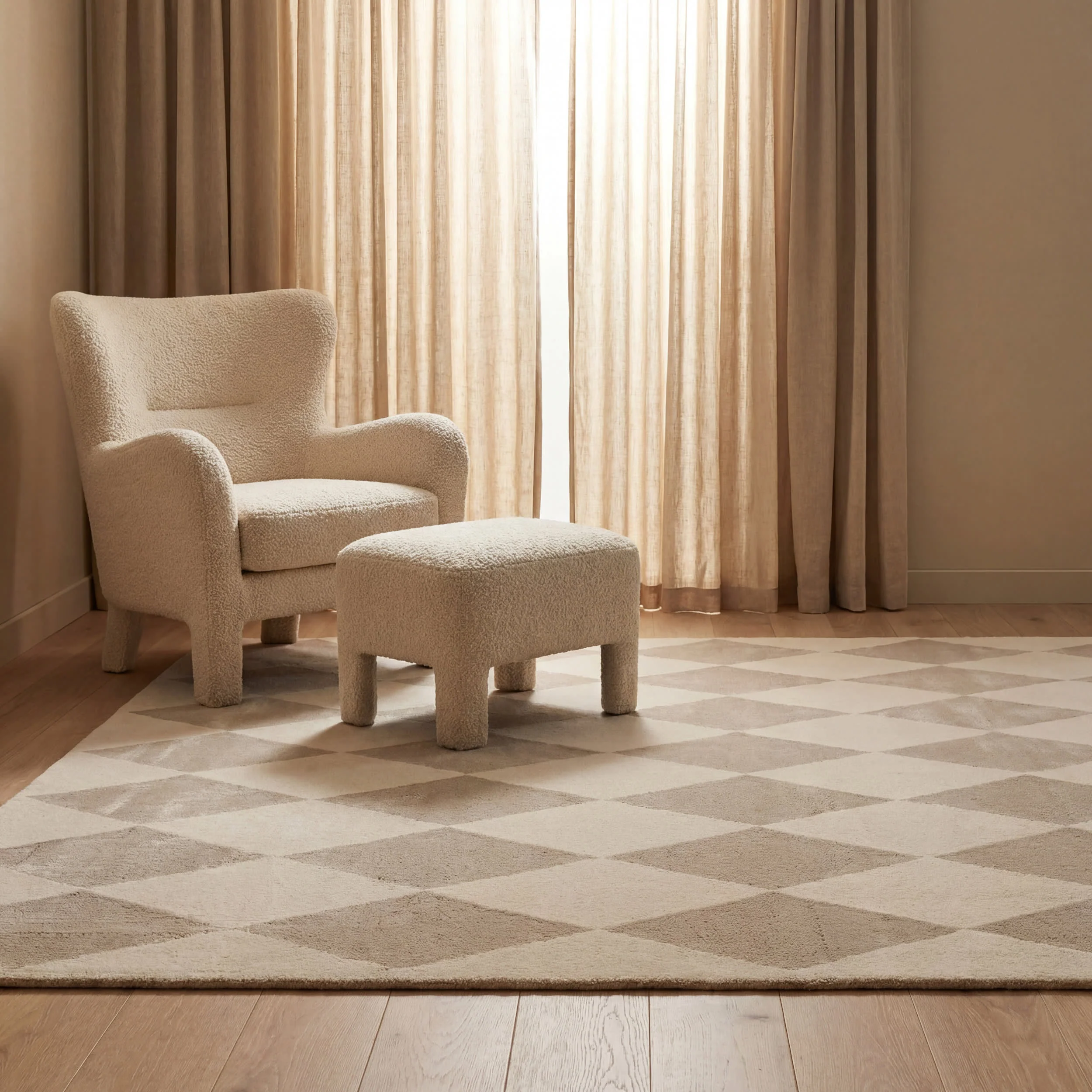 Mynra Diamond Plush Textured Washable Rug | Cream/Grey - Image 5