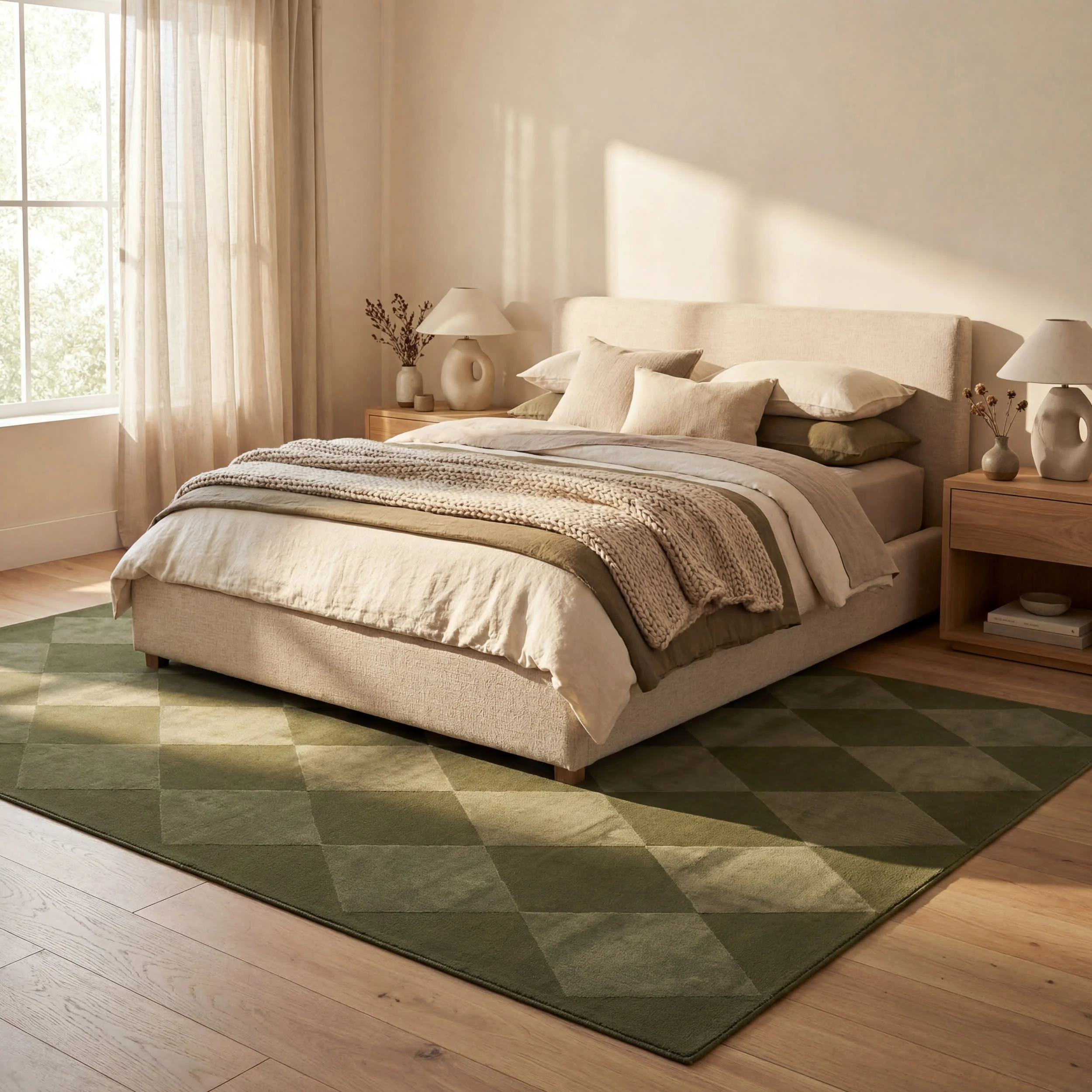 Mynra Diamond Plush Textured Washable Rug | Green - Image 10