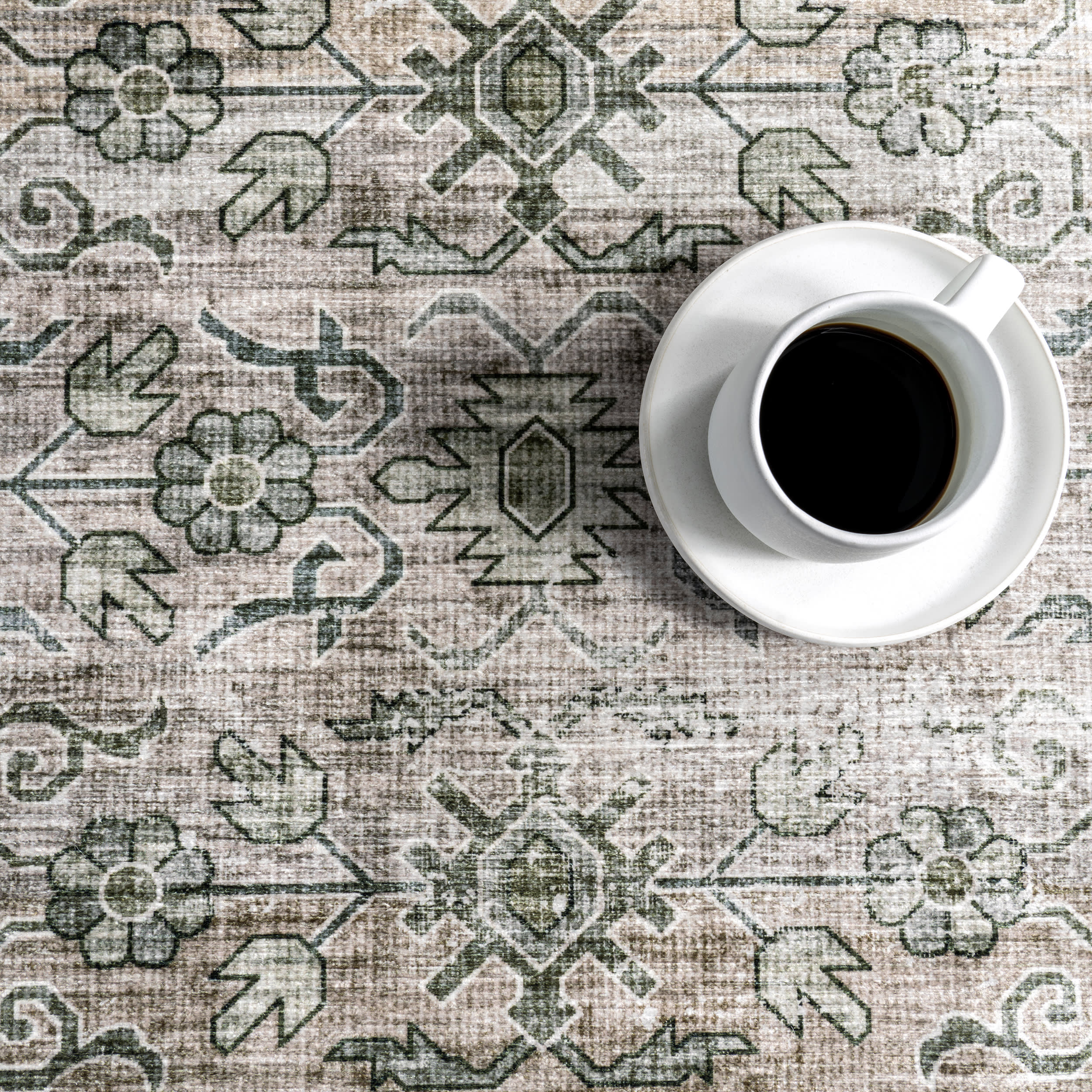 Myrtle Spill Proof Washable Vintage Rug | Sage Green - Image 8