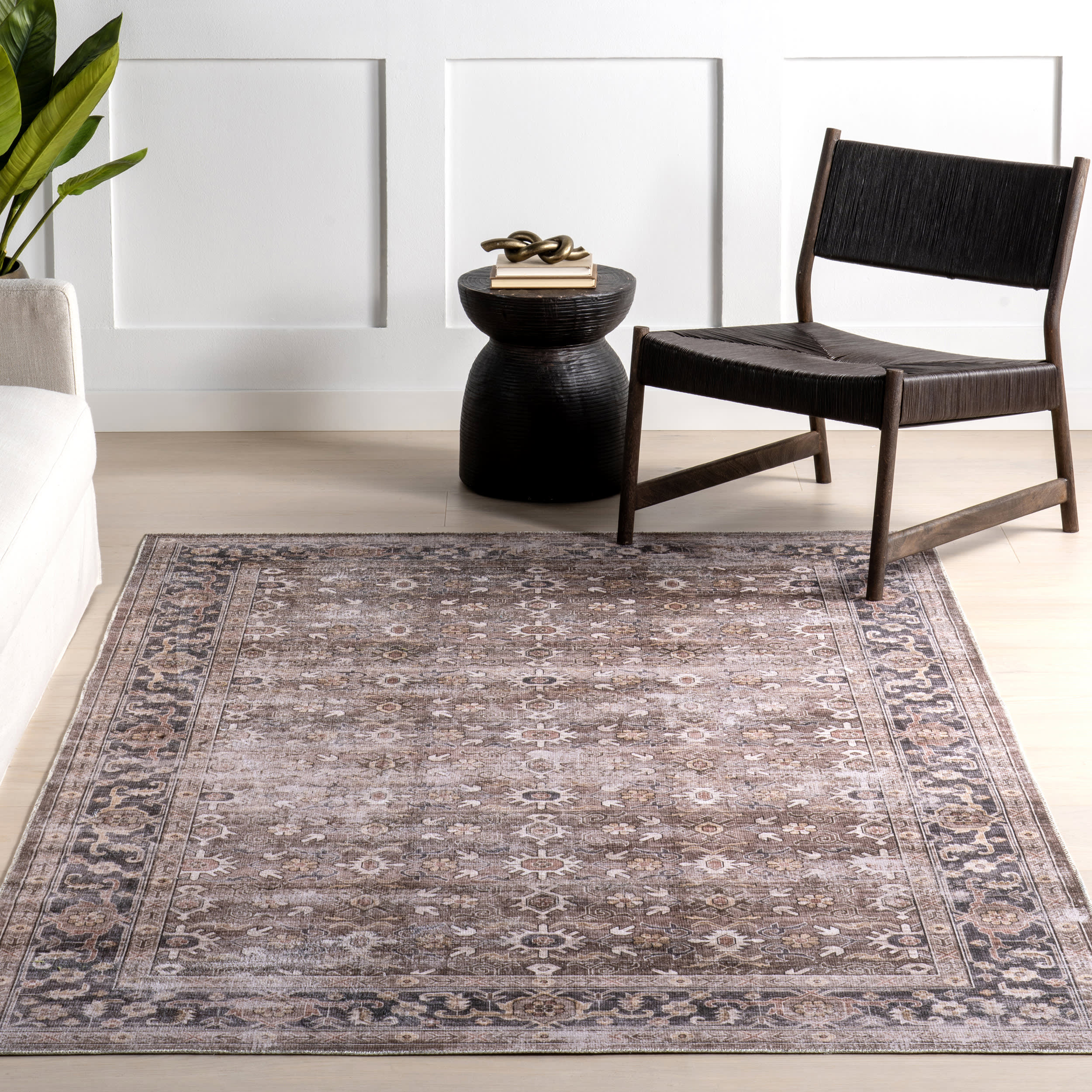 Myrtle Washable Vintage Rug | Brown - Image 5