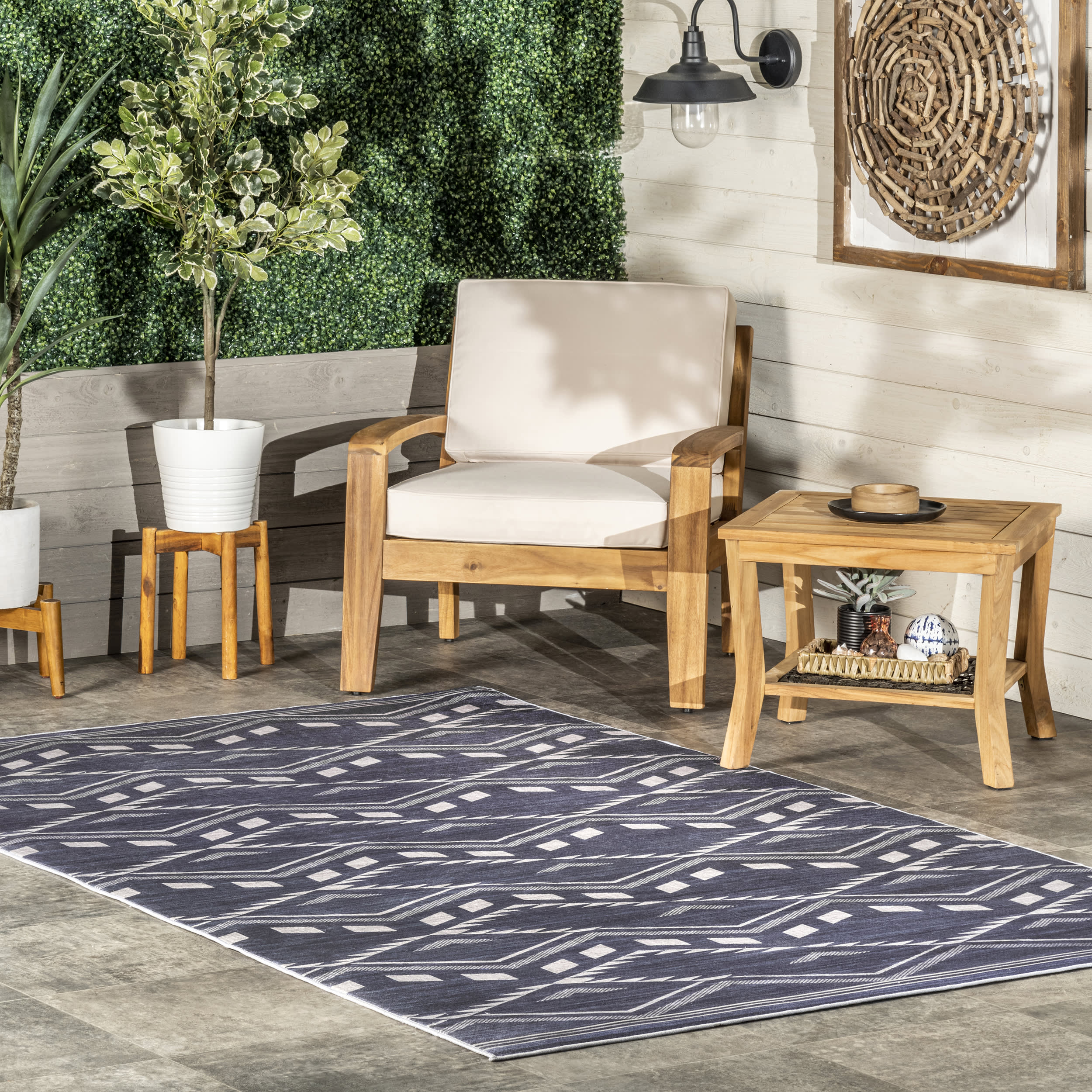 Natalia Chevrons Washable Indoor/Outdoor Rug | Blue - Image 2