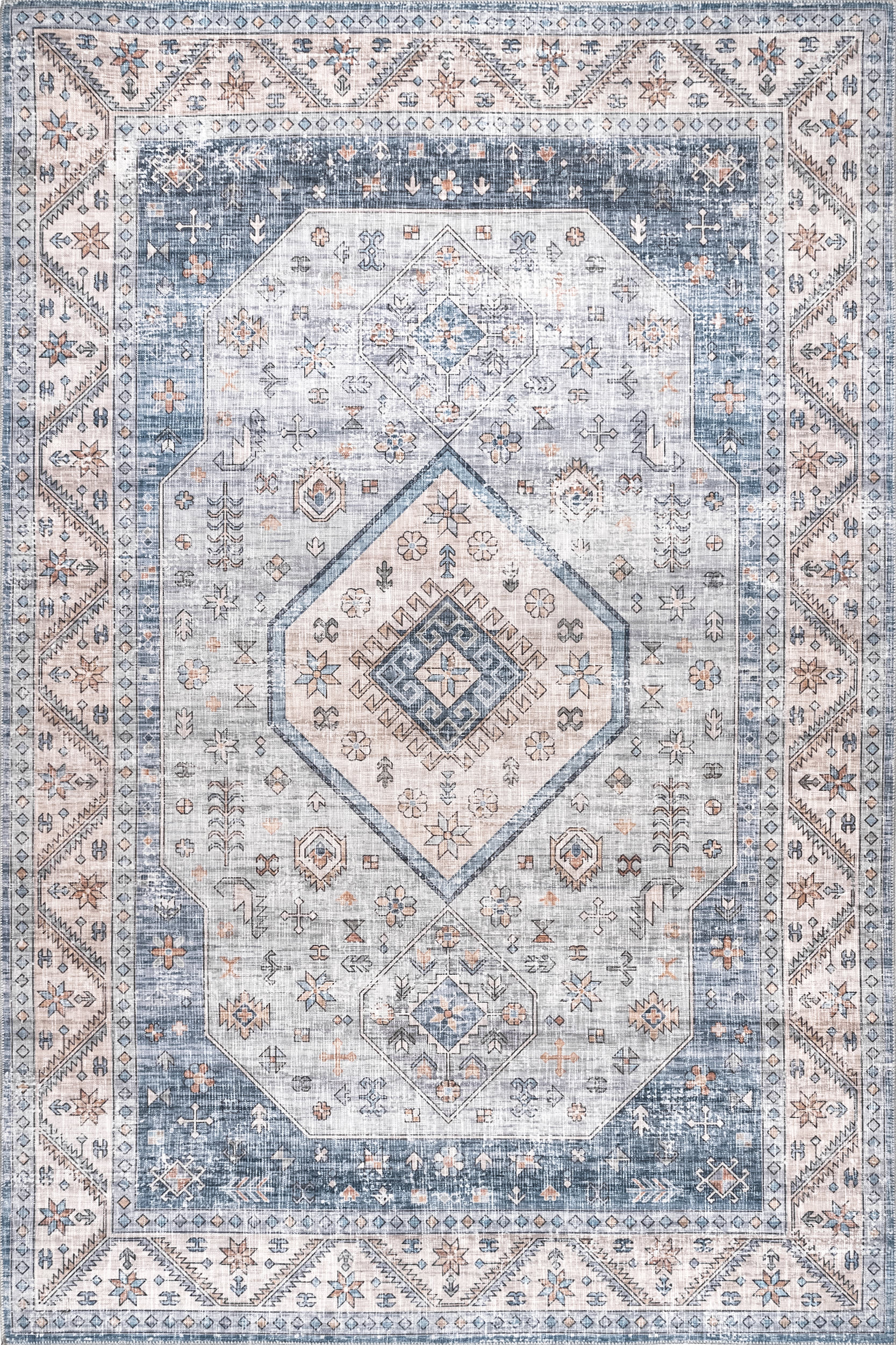 Natasha Medallion Washable Rug | Blue