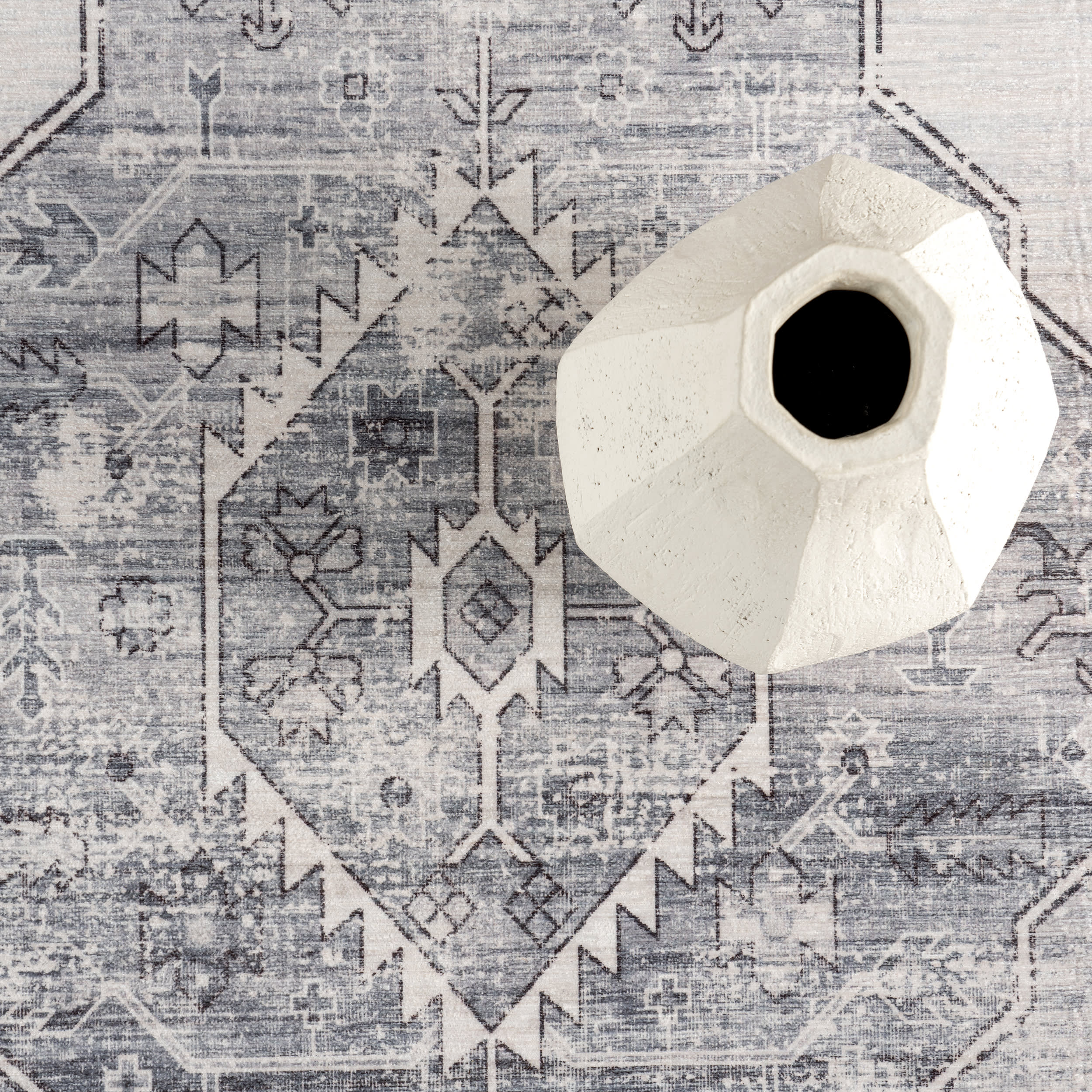 Native Iris Medallion Spill Proof Washable Rug | Grey - Image 8