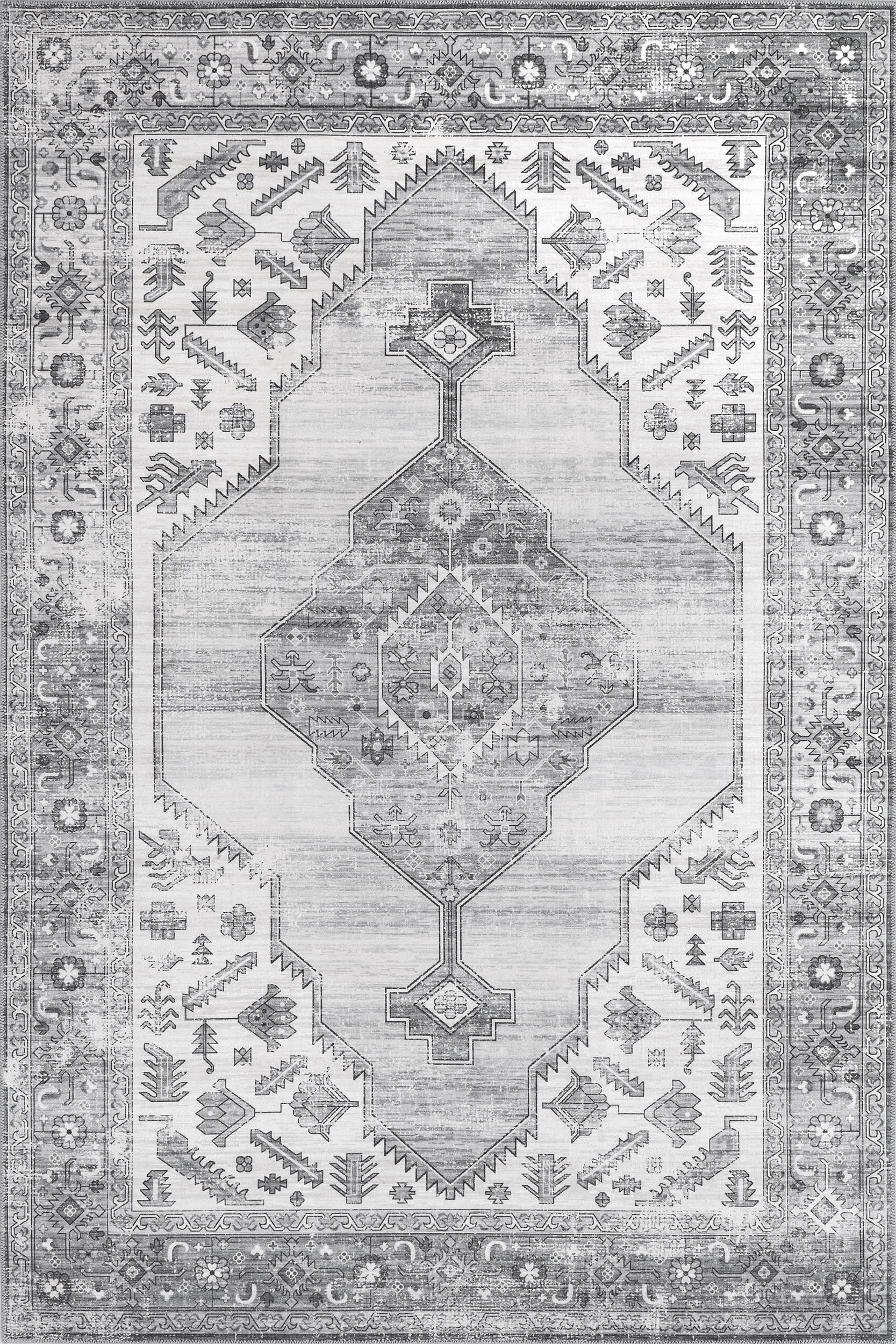 Native Iris Medallion Washable Rug | Grey