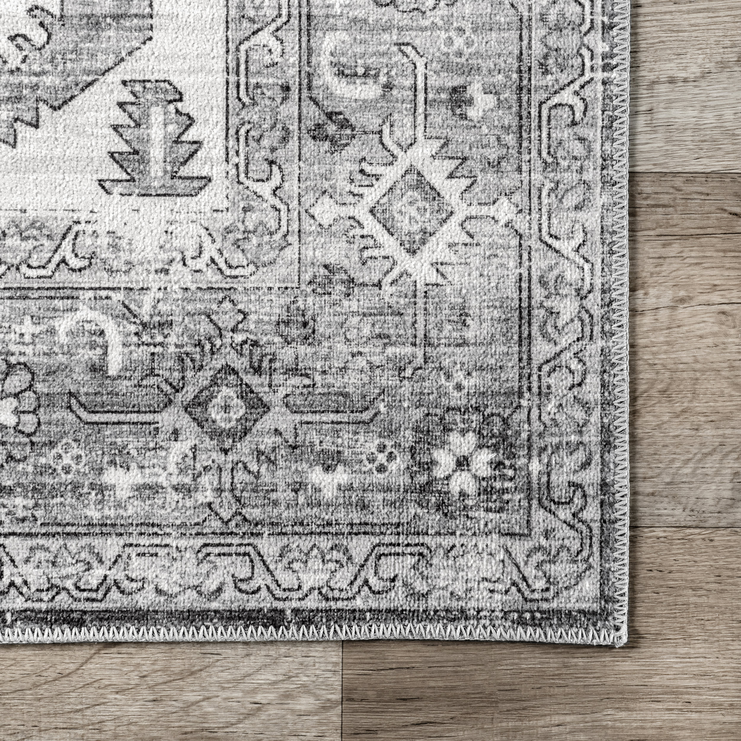 Native Iris Medallion Washable Rug | Grey - Image 3