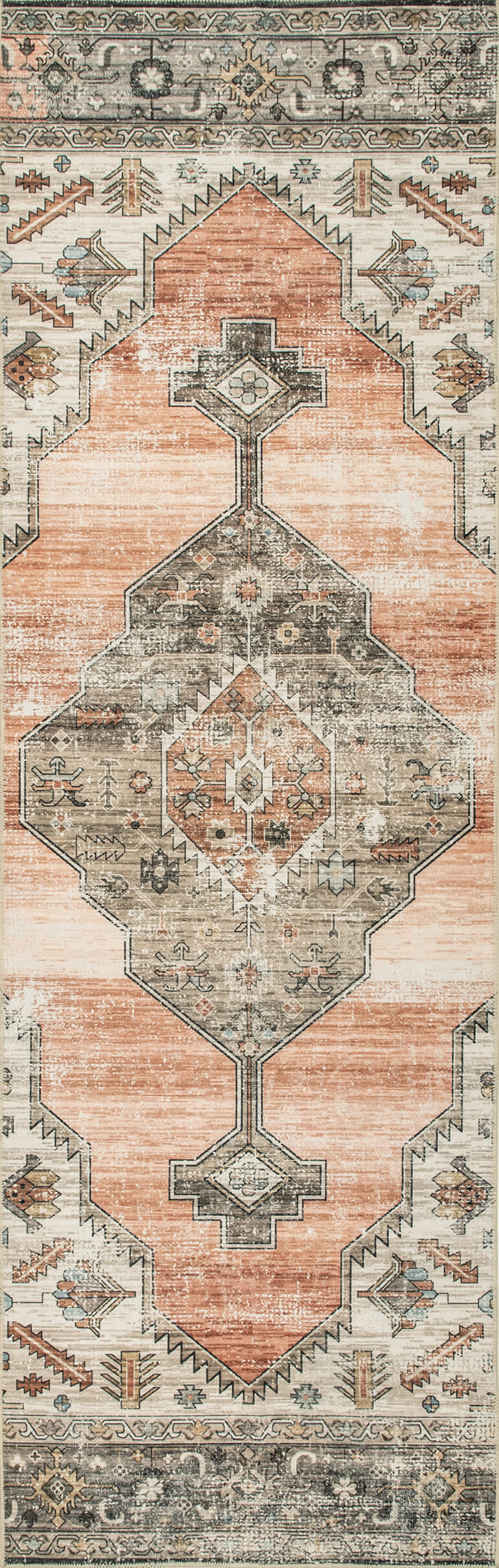 Native Iris Medallion Washable Rug | Peach