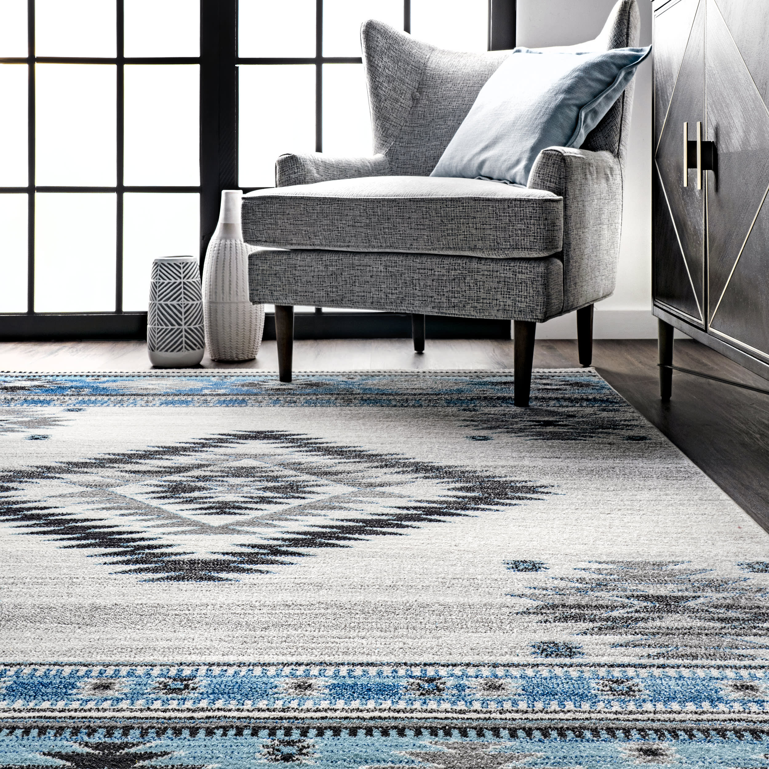 Navajo Border Rug | Aqua - Image 4