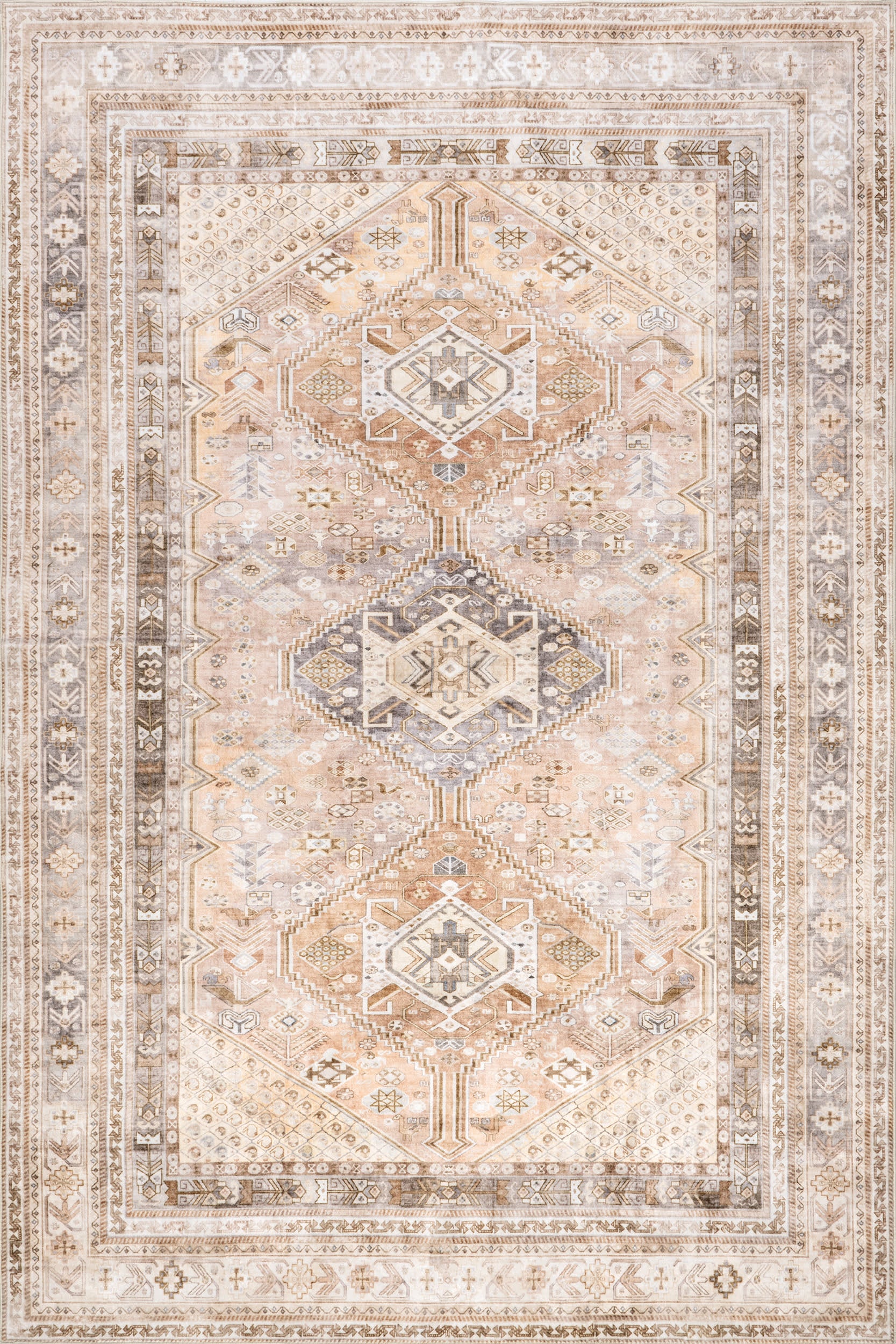 Neriah Medallion Washable Rug | Peach
