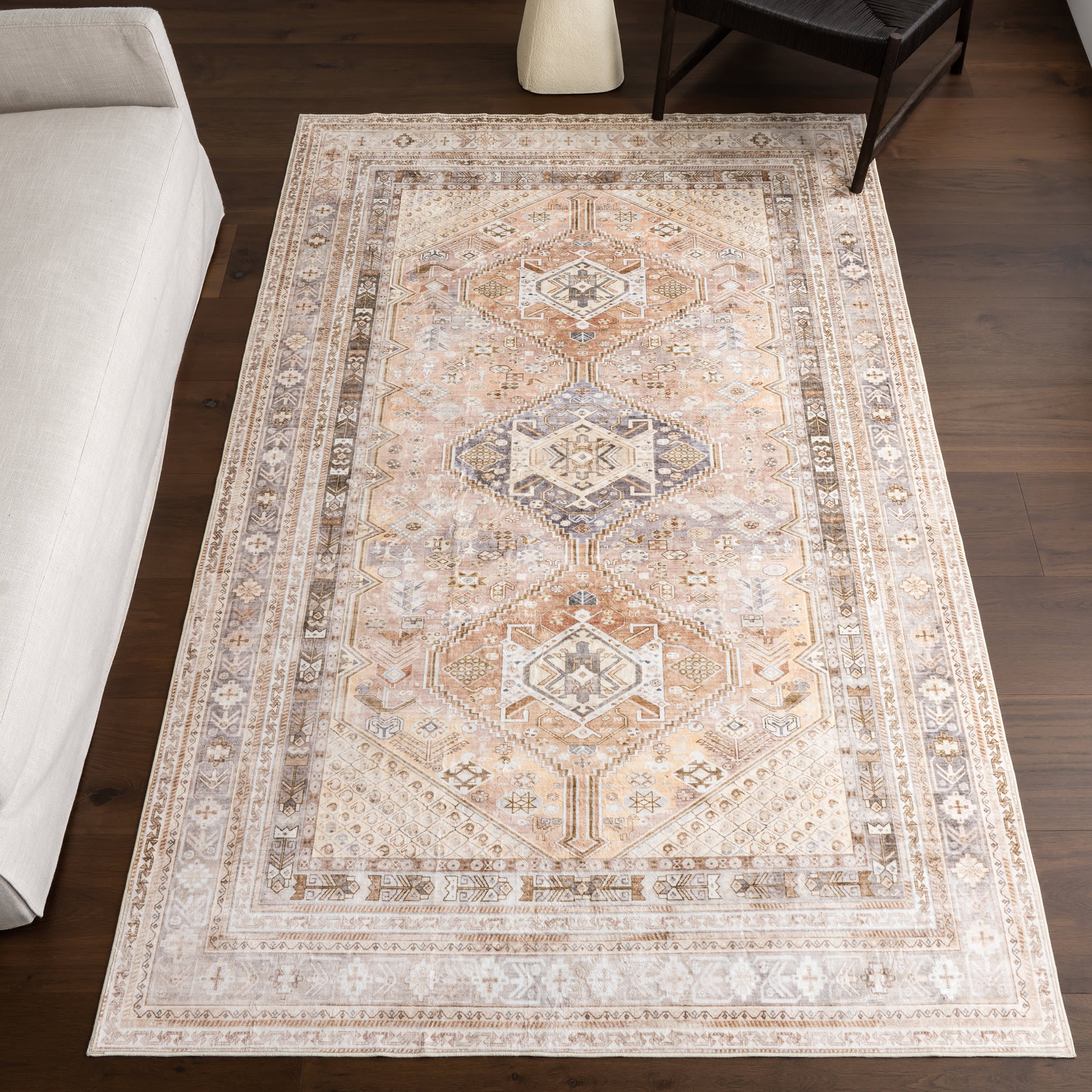 Neriah Medallion Washable Rug | Peach - Image 2
