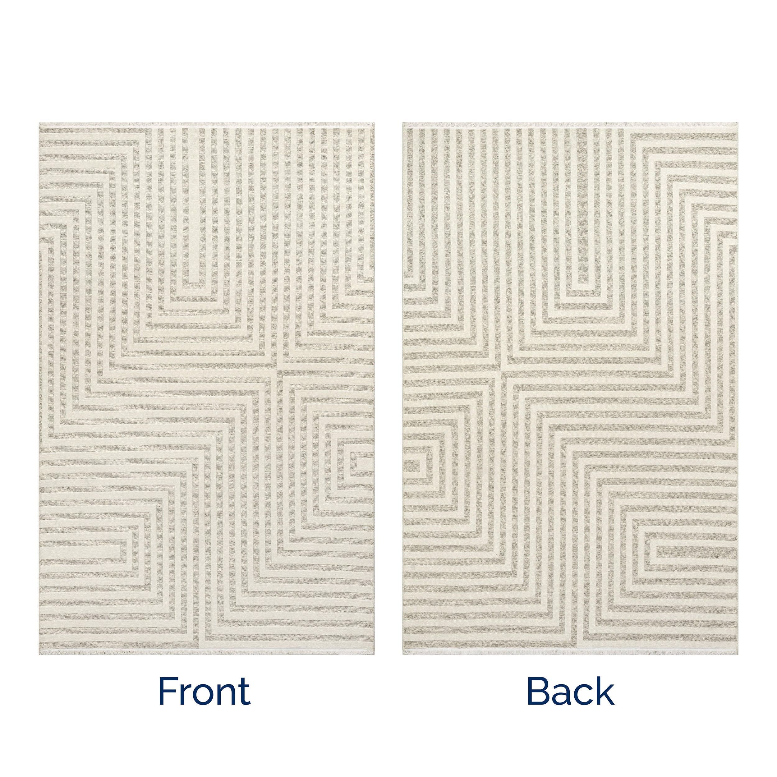Nicolai Graphic Fringed Reversible Washable Rug | Cream - Image 8
