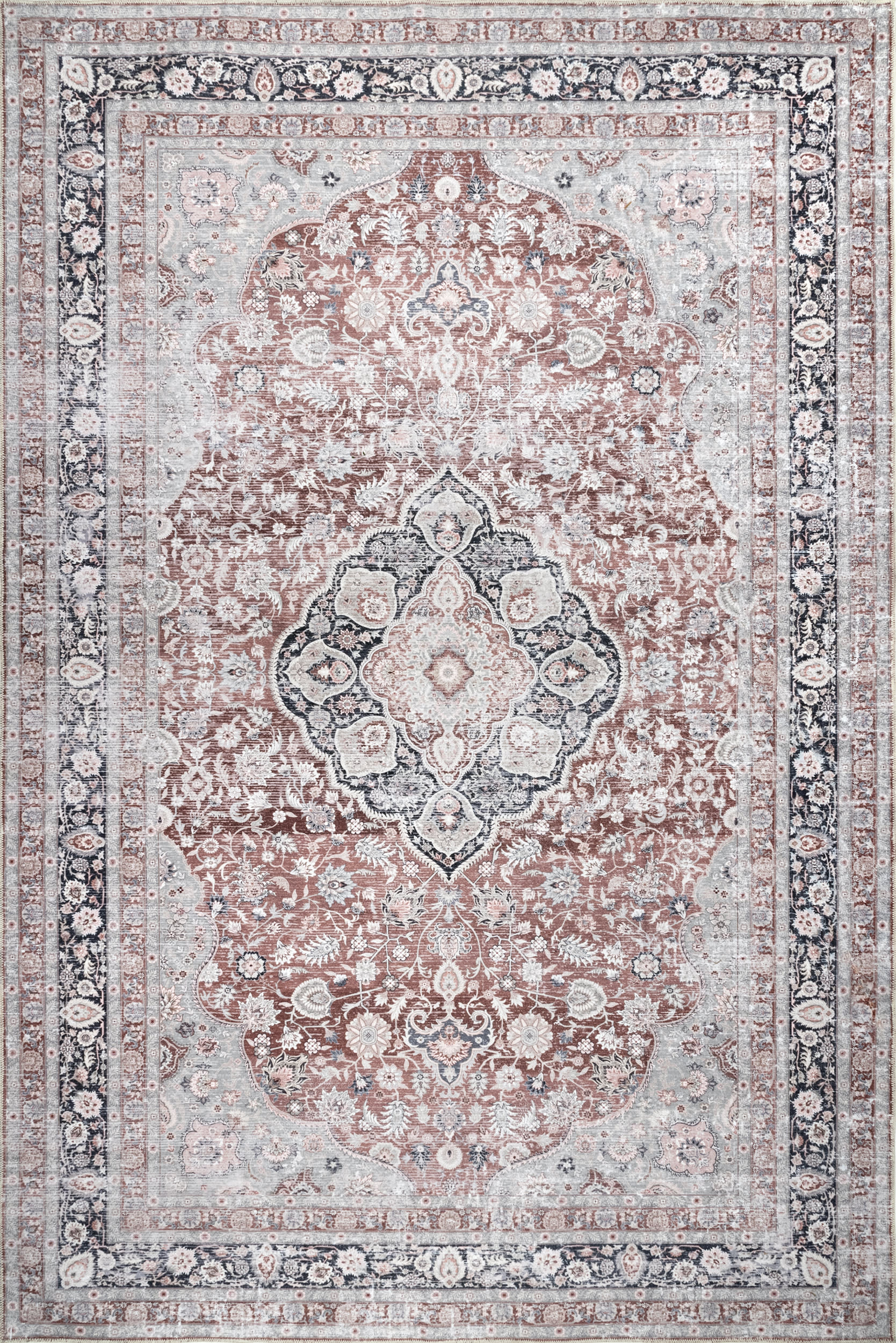 Nikki Vintage Rosette Washable Rug | Beige