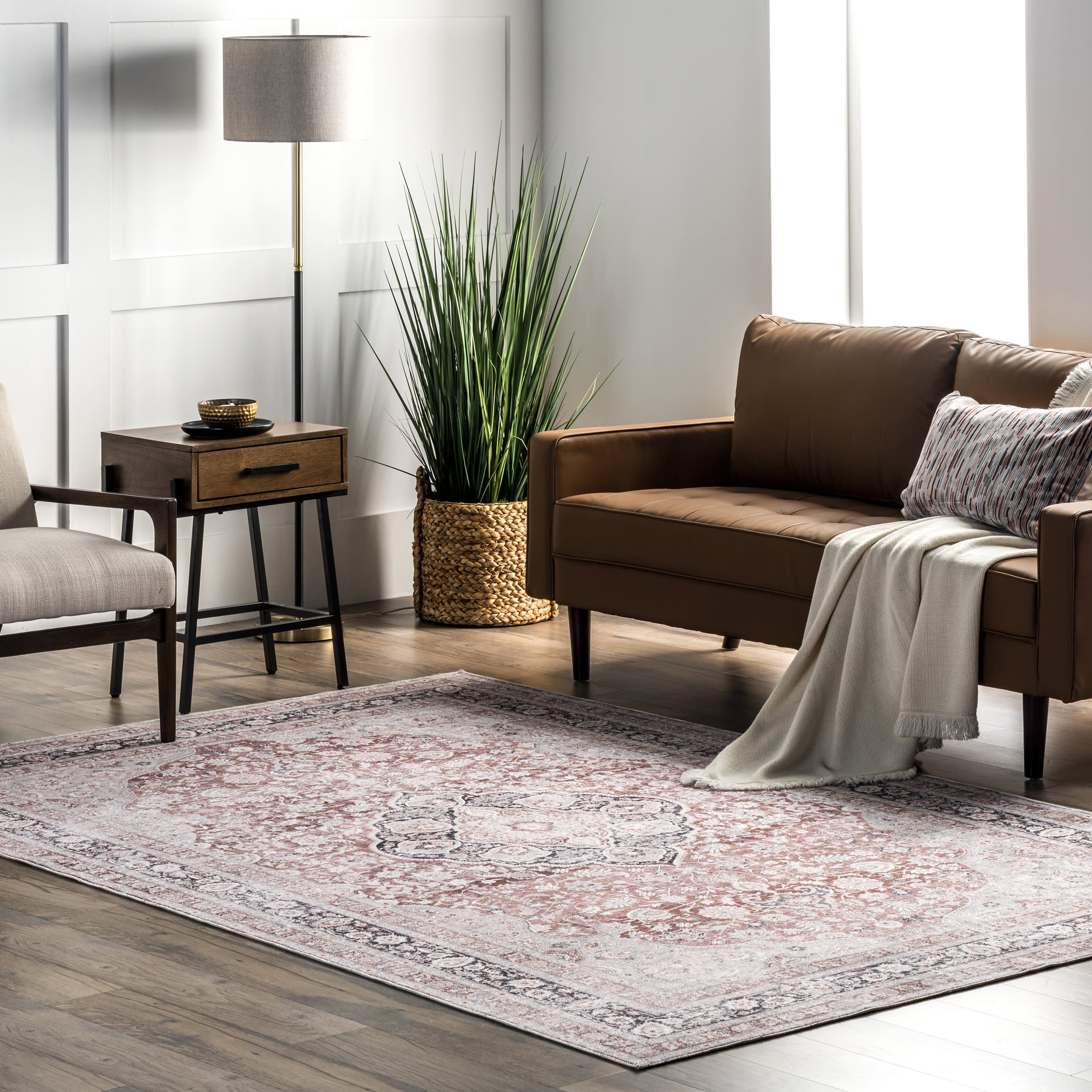 Nikki Vintage Rosette Washable Rug | Beige - Image 2
