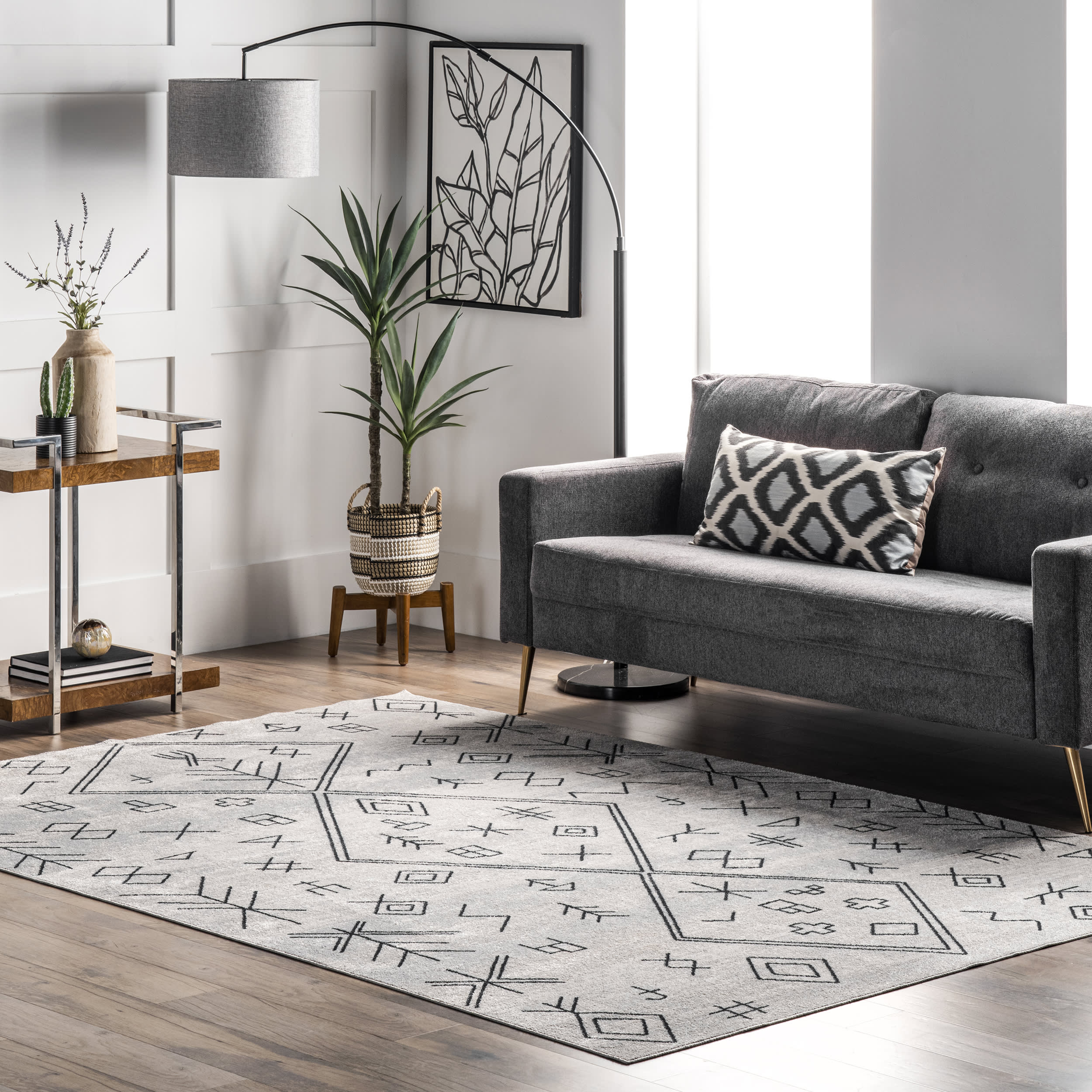 Nina Abstract Mural Washable Rug | Grey - Image 2