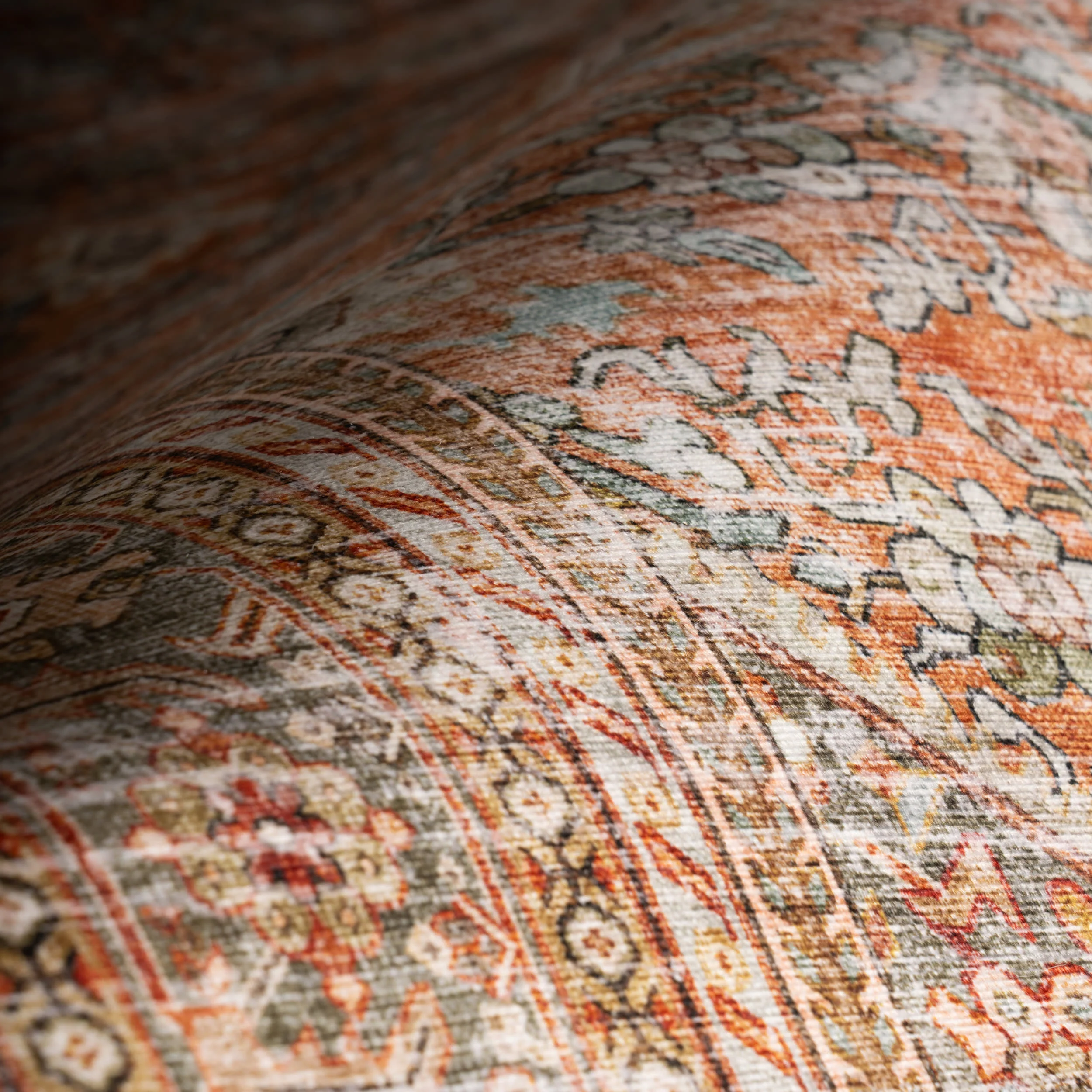 Nixie Floral Washable Rug | Rust - Image 3