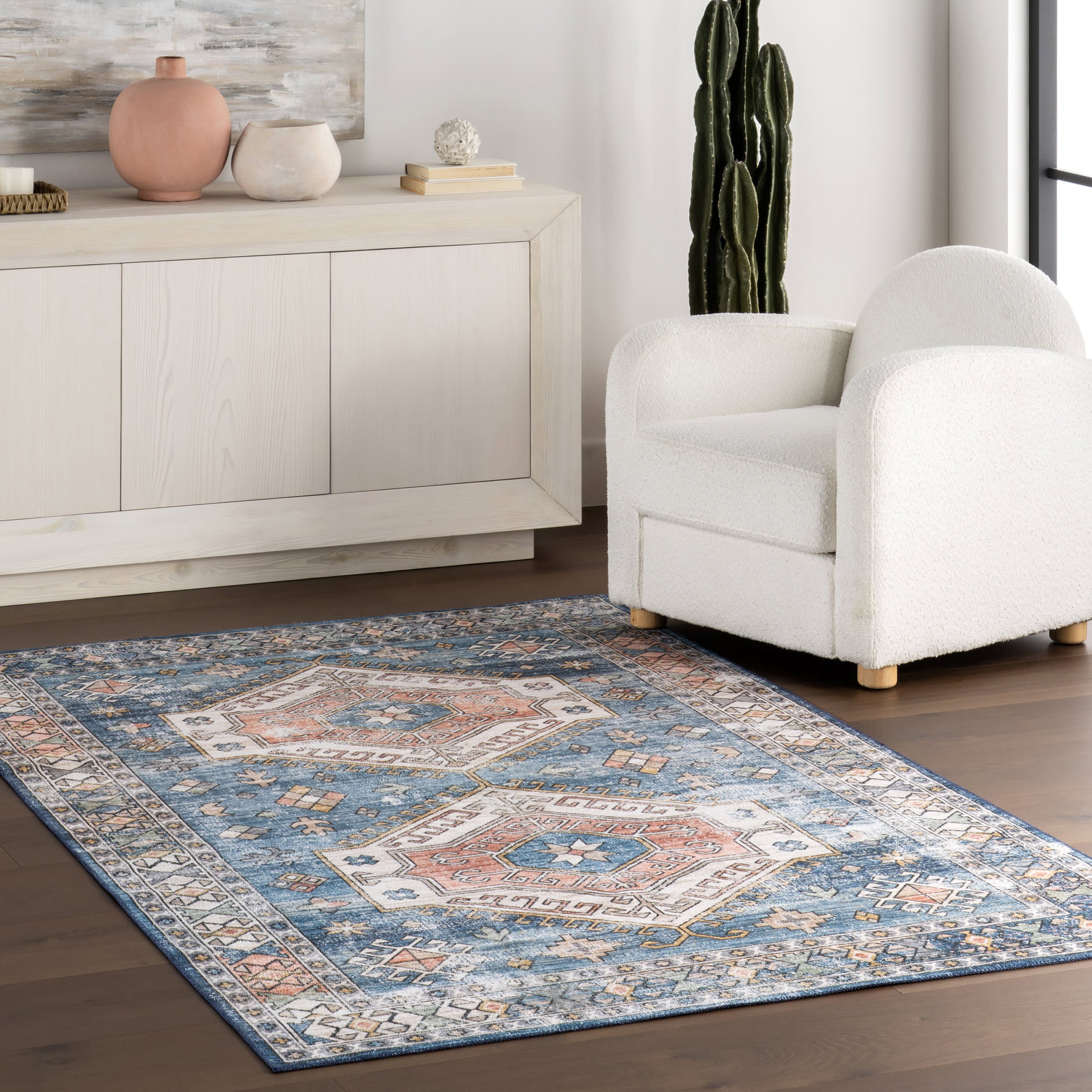Nordic Emblems Spill Proof Washable Rug | Blue - Image 2