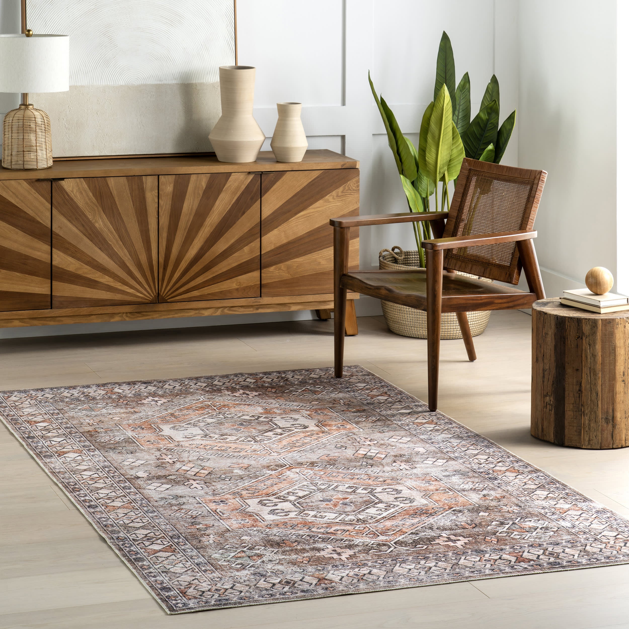 Nordic Emblems Spill Proof Washable Rug | Brown - Image 2