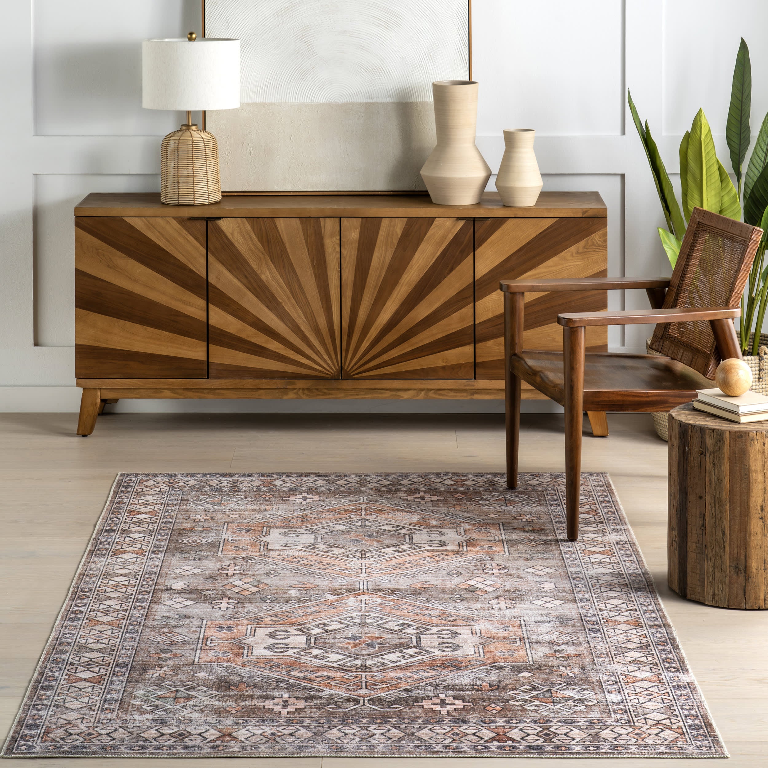 Nordic Emblems Spill Proof Washable Rug | Brown - Image 5