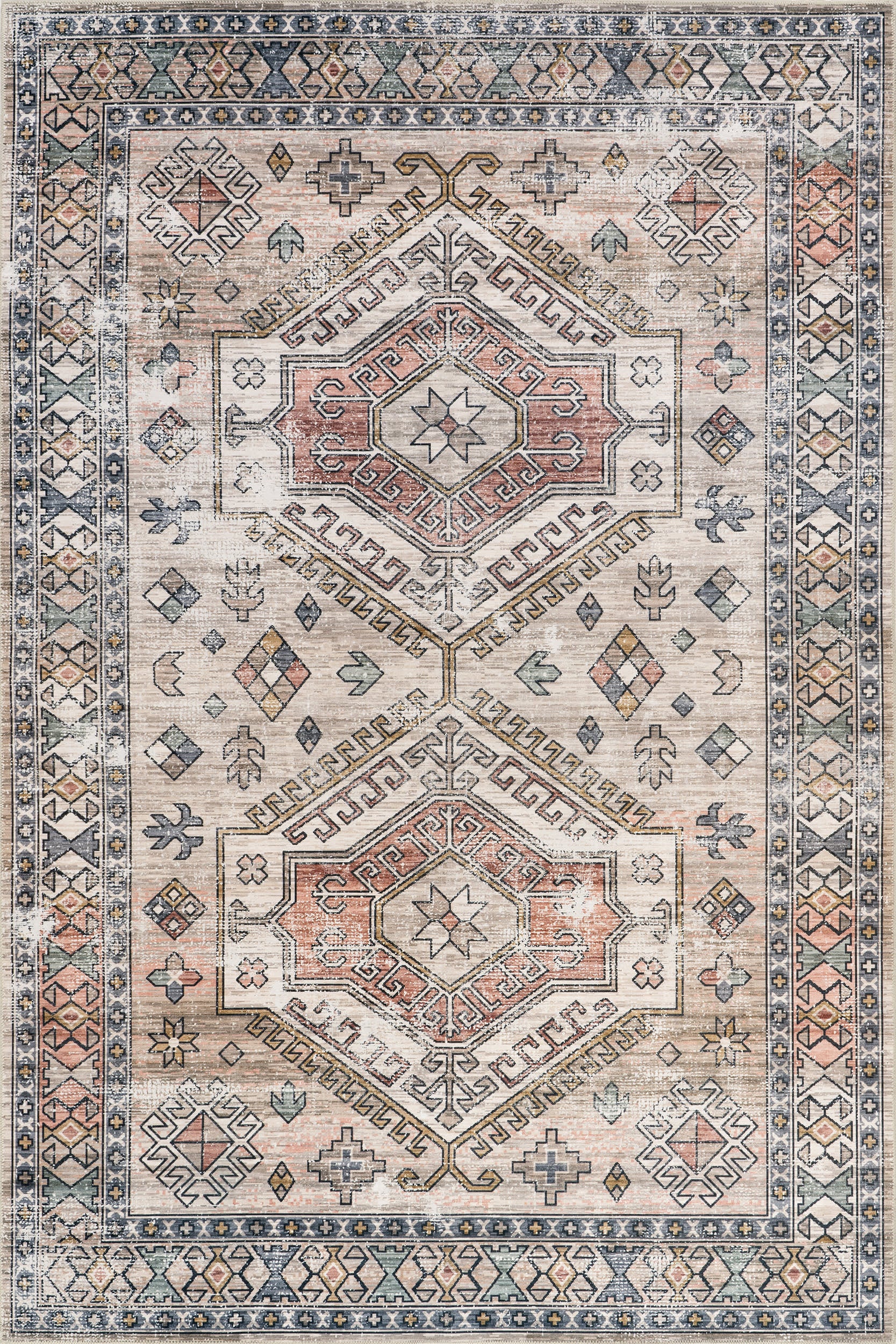 Nordic Emblems Spill Proof Washable Rug | Peach