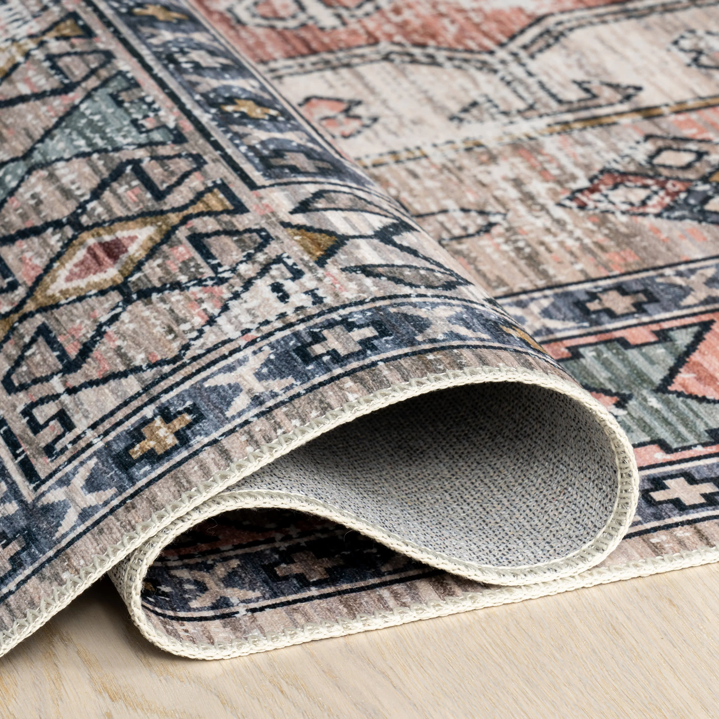 Nordic Emblems Spill Proof Washable Rug | Peach - Image 10
