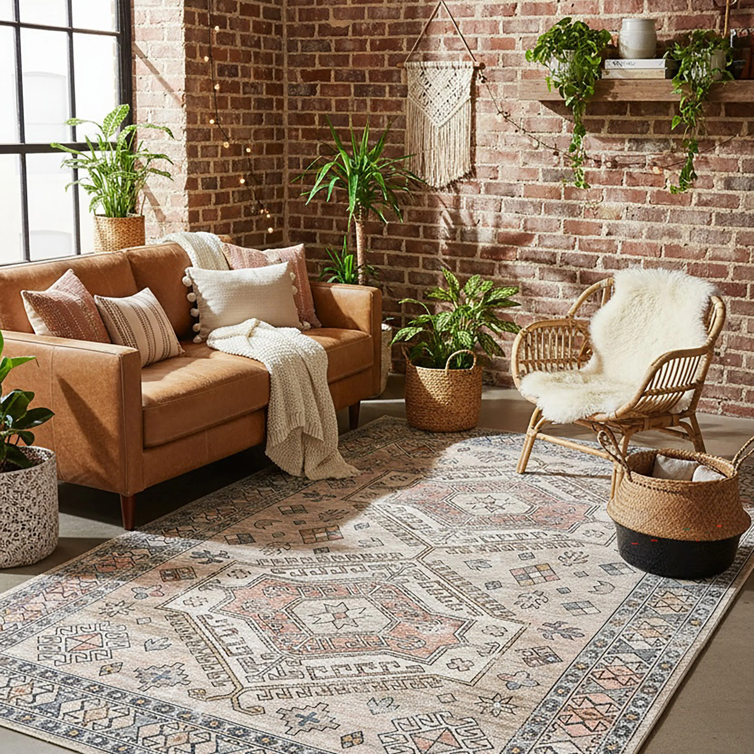 Nordic Emblems Spill Proof Washable Rug | Peach - Image 2