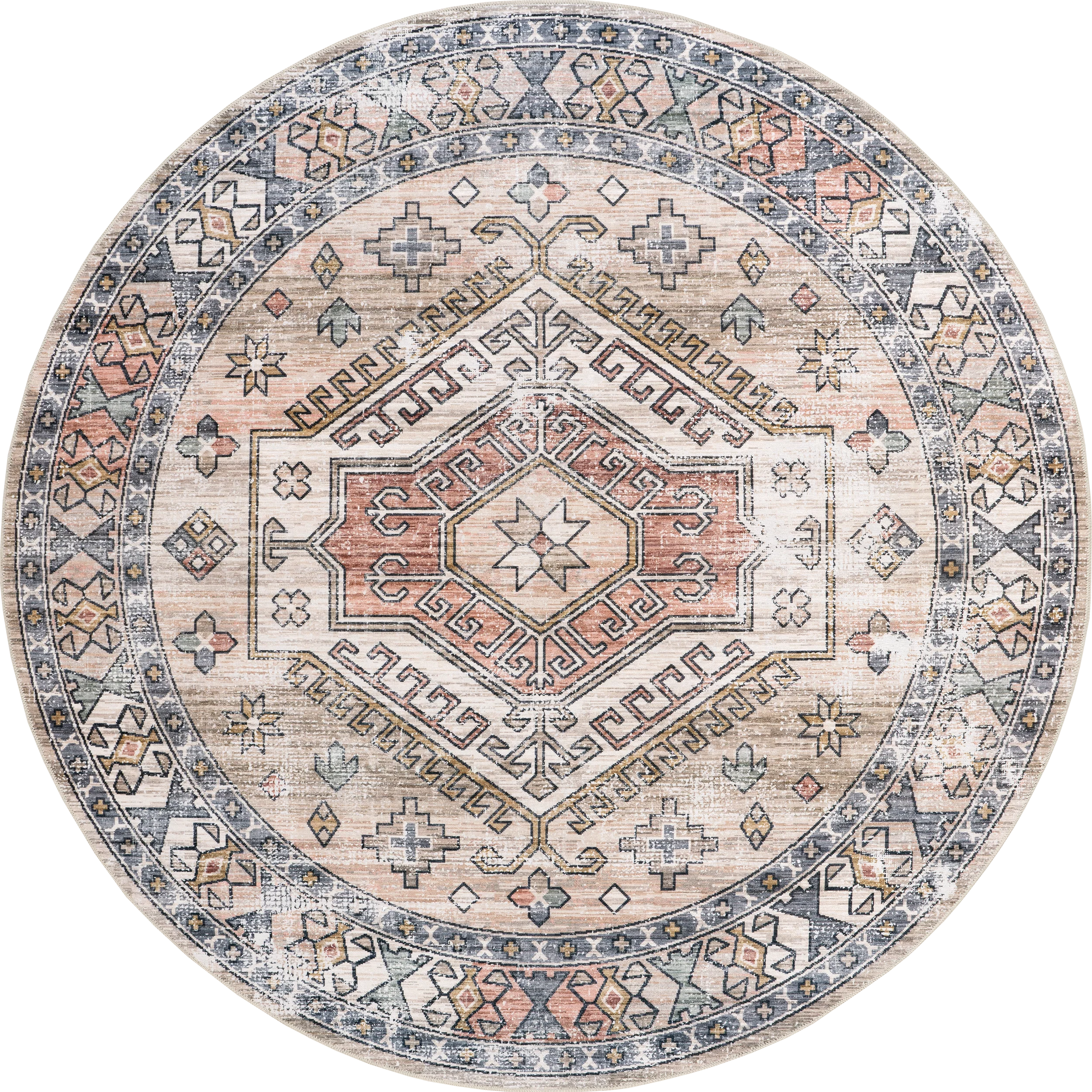 Nordic Emblems Spill Proof Washable Rug | Peach