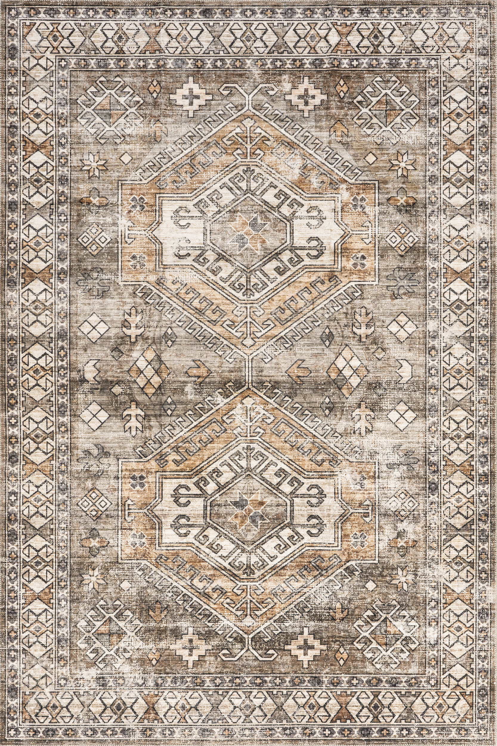 Nordic Emblems Washable Rug | Brown