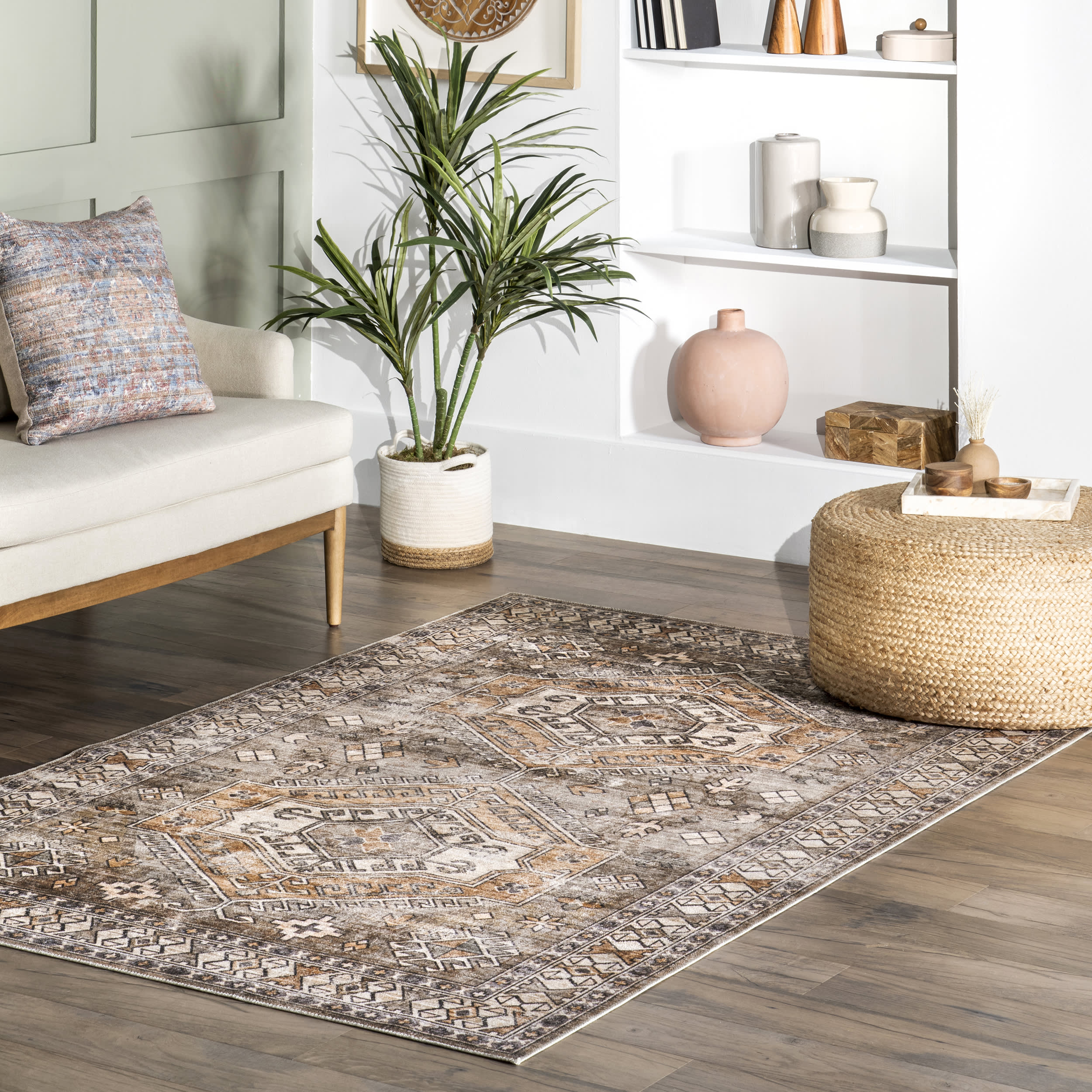 Nordic Emblems Washable Rug | Brown - Image 2