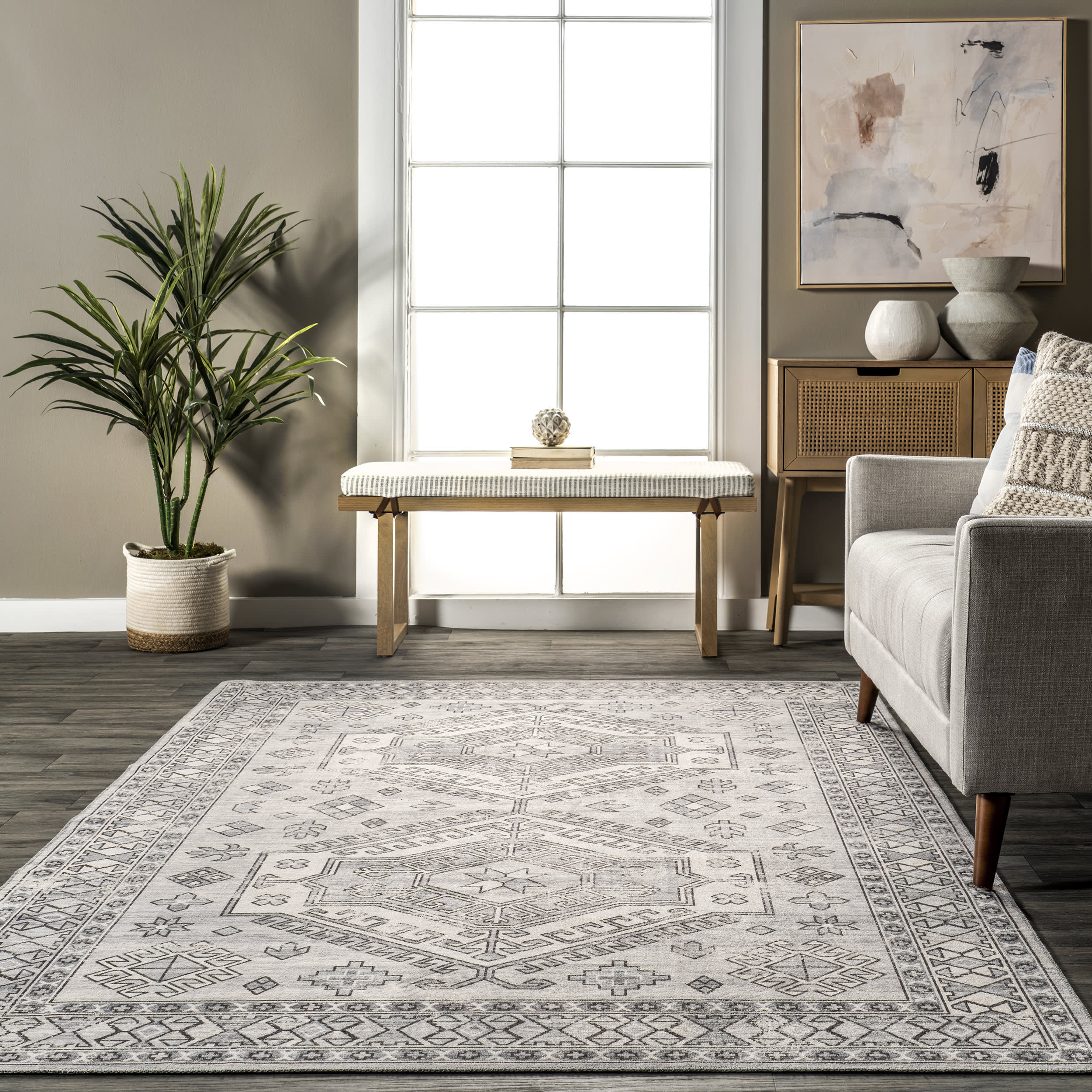 Nordic Emblems Washable Rug | Light Grey - Image 4