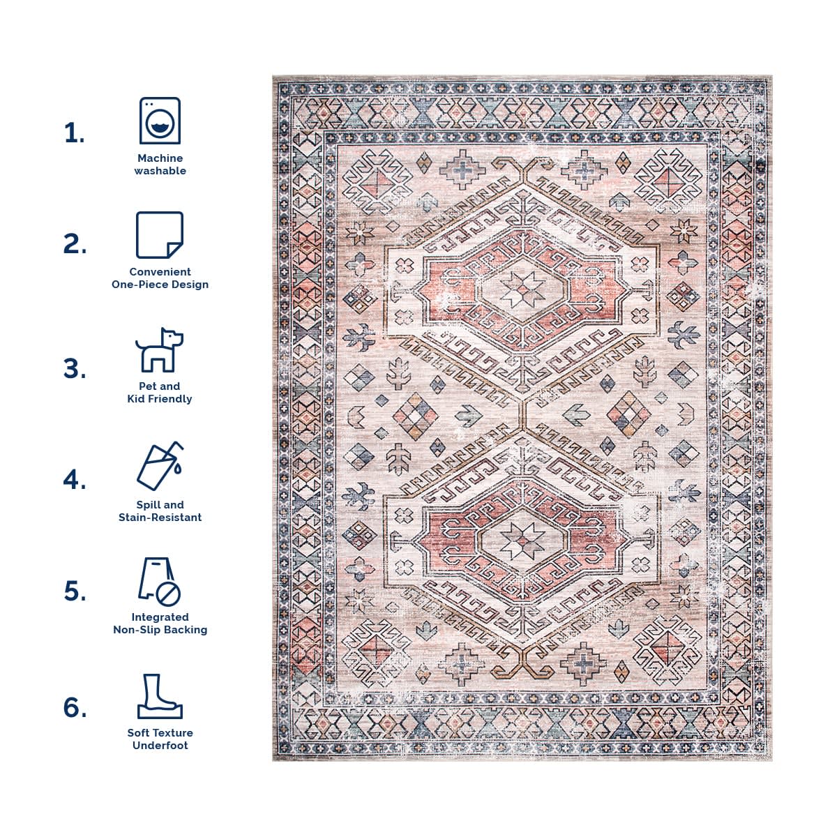 Nordic Emblems Washable Rug | Peach - Image 6
